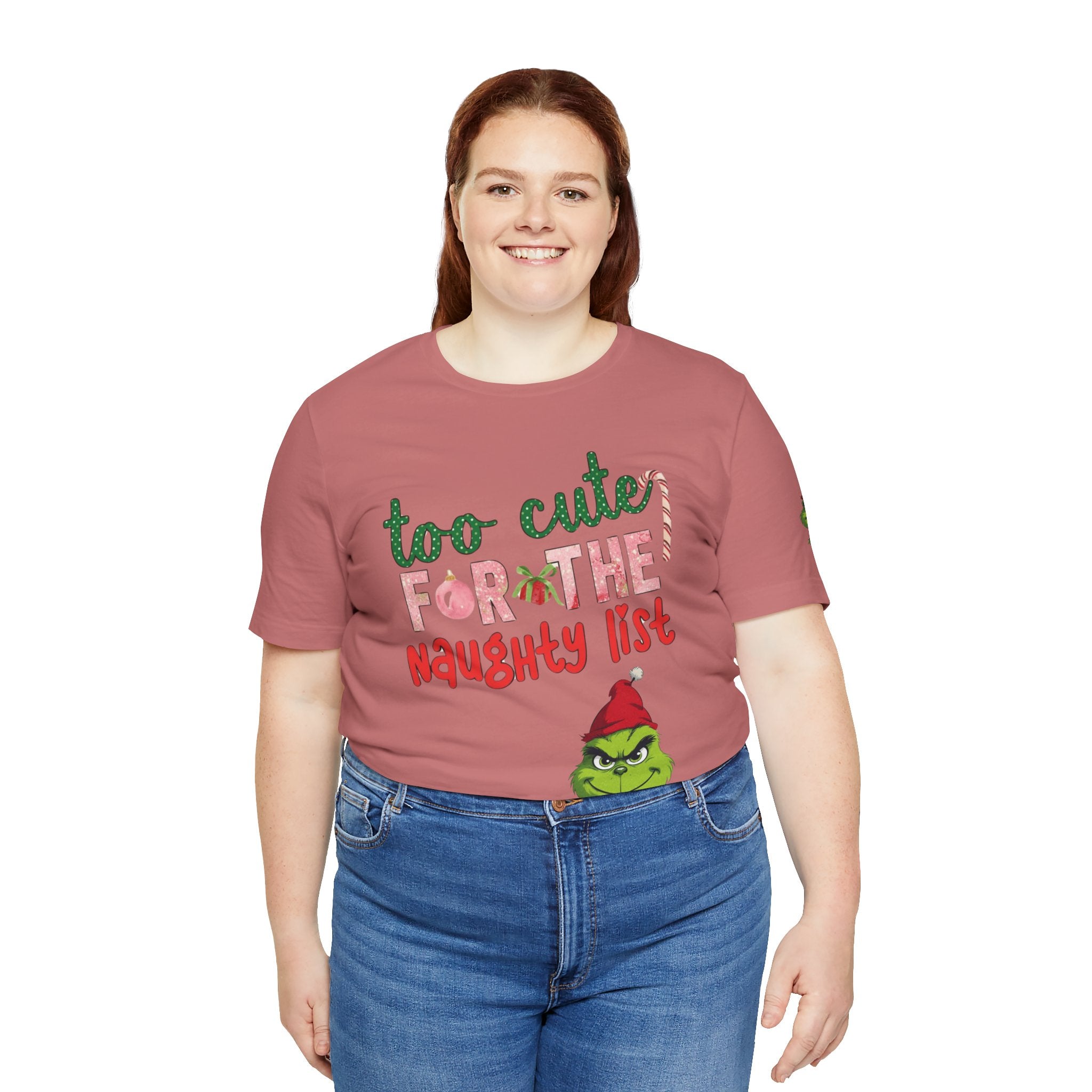 Christmas T-Shirts and Sweatshirts Collection Cute Grinch Holiday Tee 'Too Cute for the Naughty List' Unisex Jersey T-Shirt