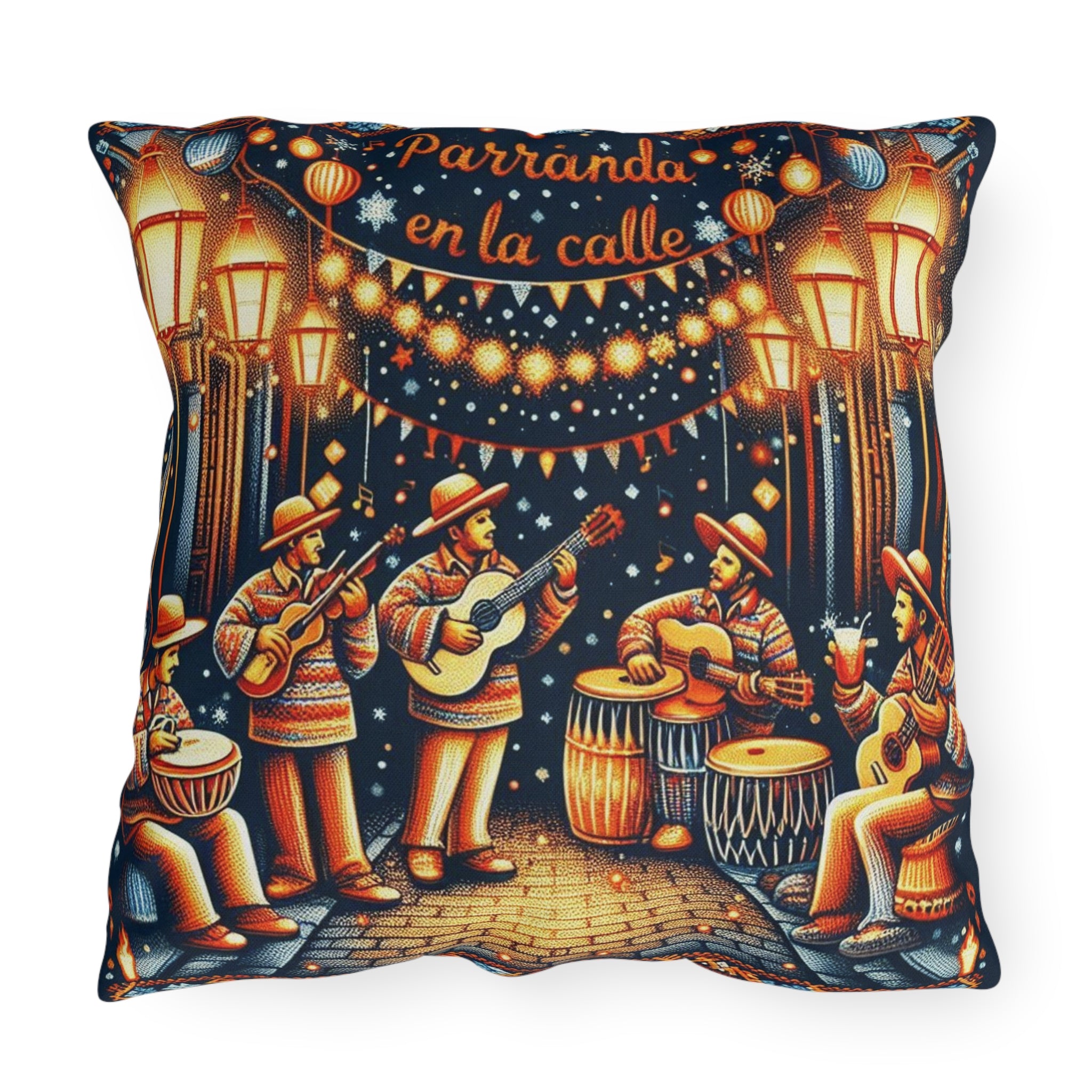 Puerto Rico Culture Pillow Outdoor Pillow  Parranda en la Calle Latin Street Music Festival Throw Pillow
