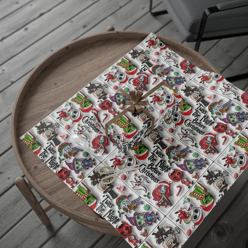 Christmas Character Wrapping Paper Roll — Cute Festive Santa & Skeleton Gift Wrap Whimsical Holiday Gift Wrap
