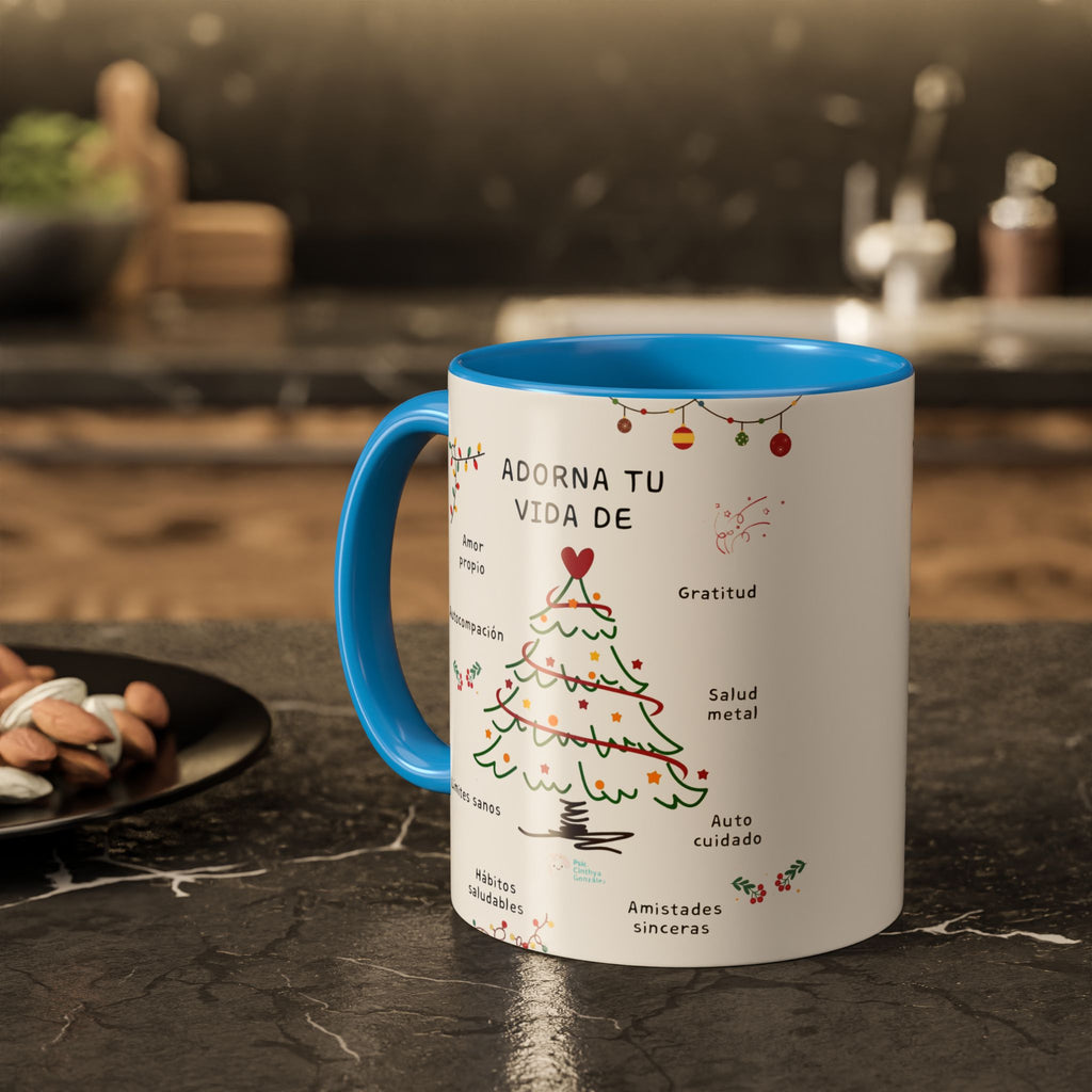 Mug — 'Adorna Tu Vida' Christmas Tree Spanish Holiday Coffee Mug (11oz/15oz)