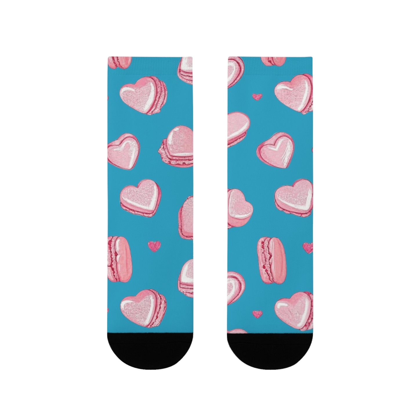 Heart Macaron Crew Socks – Cute Pink Sweets Pattern
