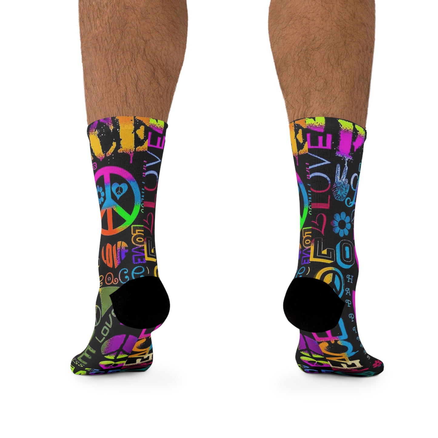 Retro Peace & Love Crew Socks – Colorful Hippie Symbols