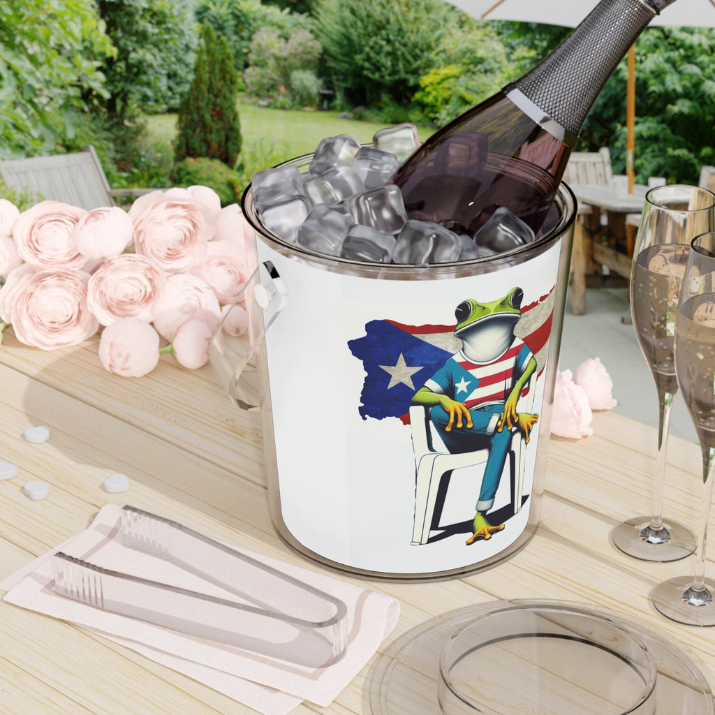 Puerto Rico Frog Patriotic Ice Bucket with Tongs Tropical Island Party Cooler hielera puerto rico