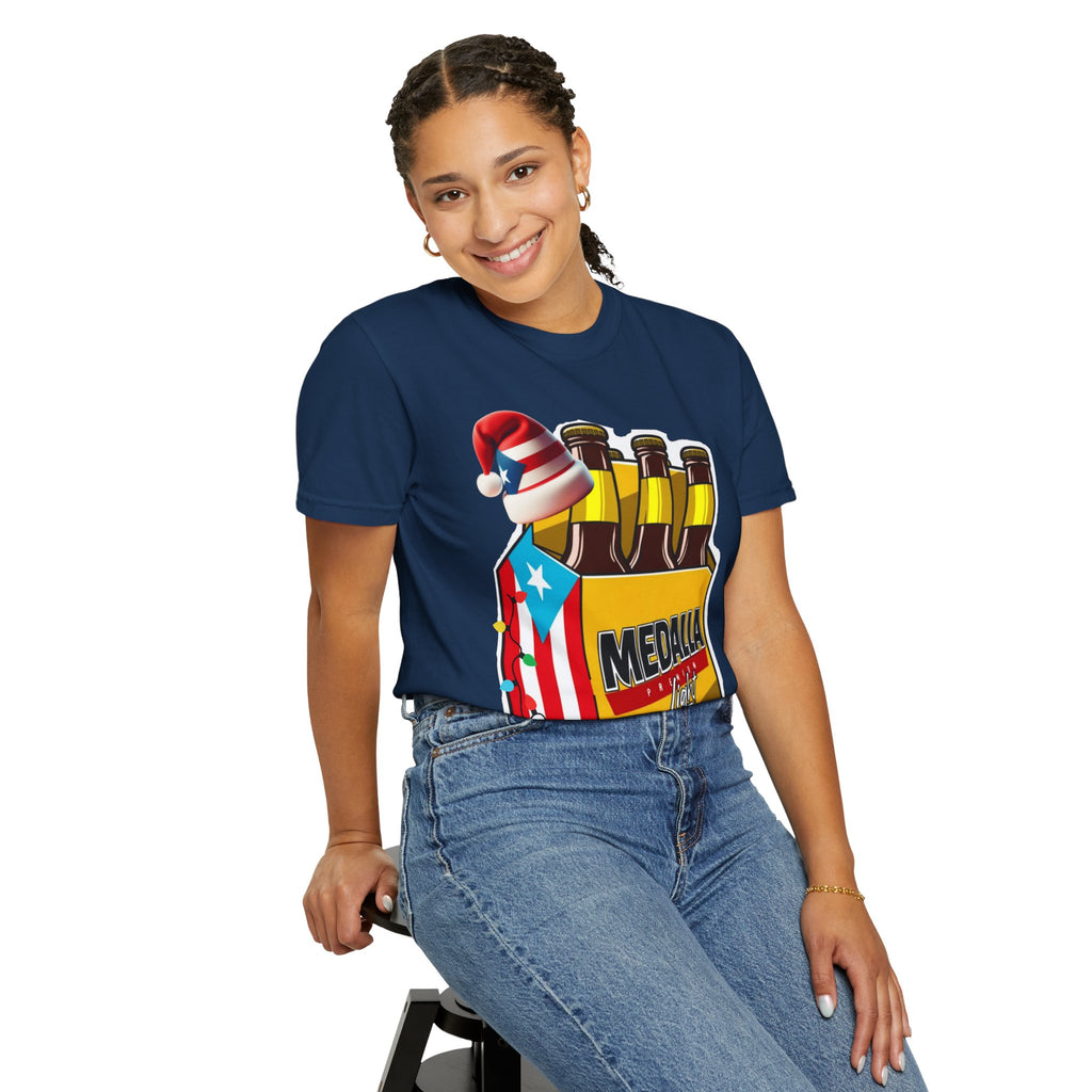 Medalla Light Beer T-Shirt  Navidad Boricua Holiday Tee Puerto Rico’s Navidades