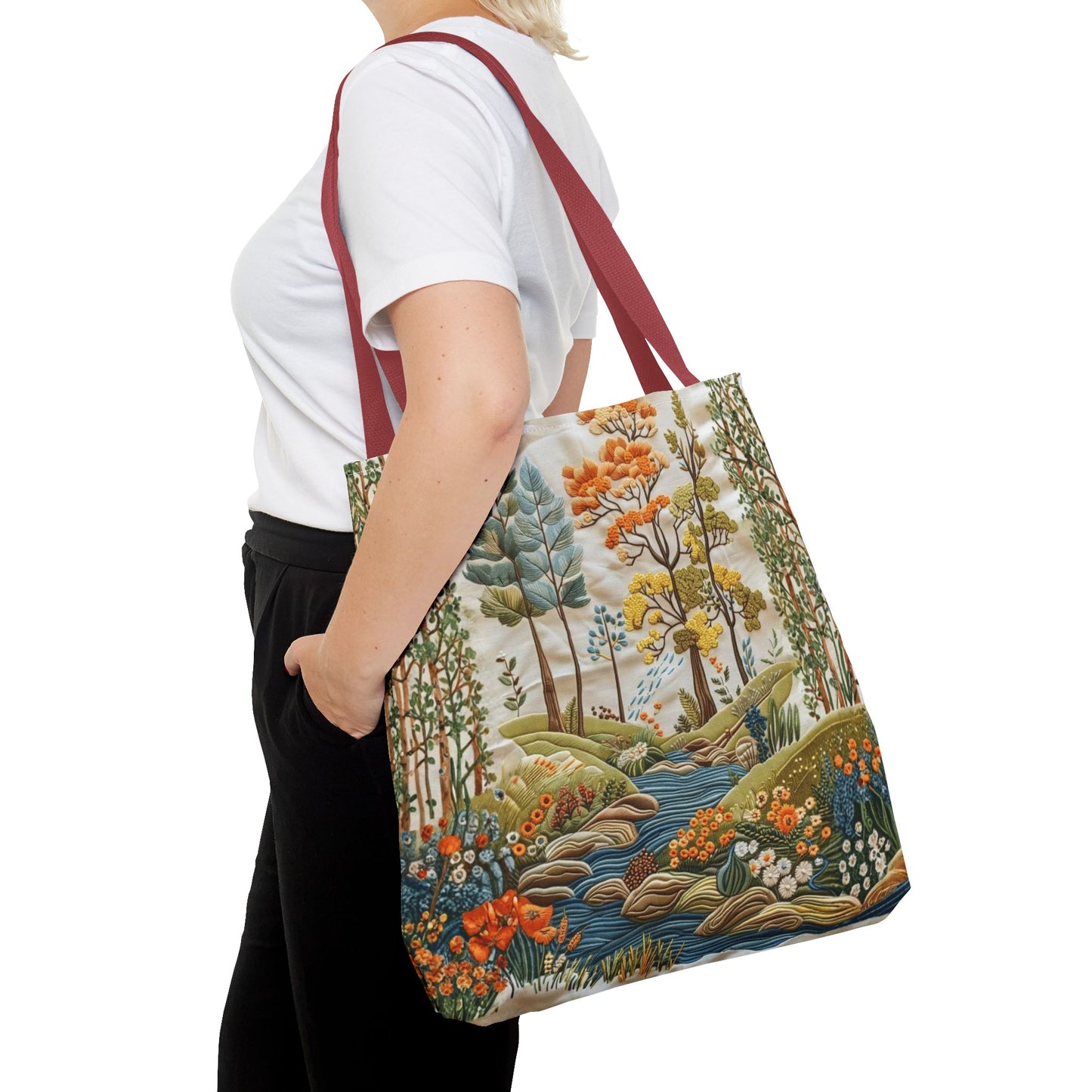 Scenic Meadow Tote Crochet-Decorated Tote Bags