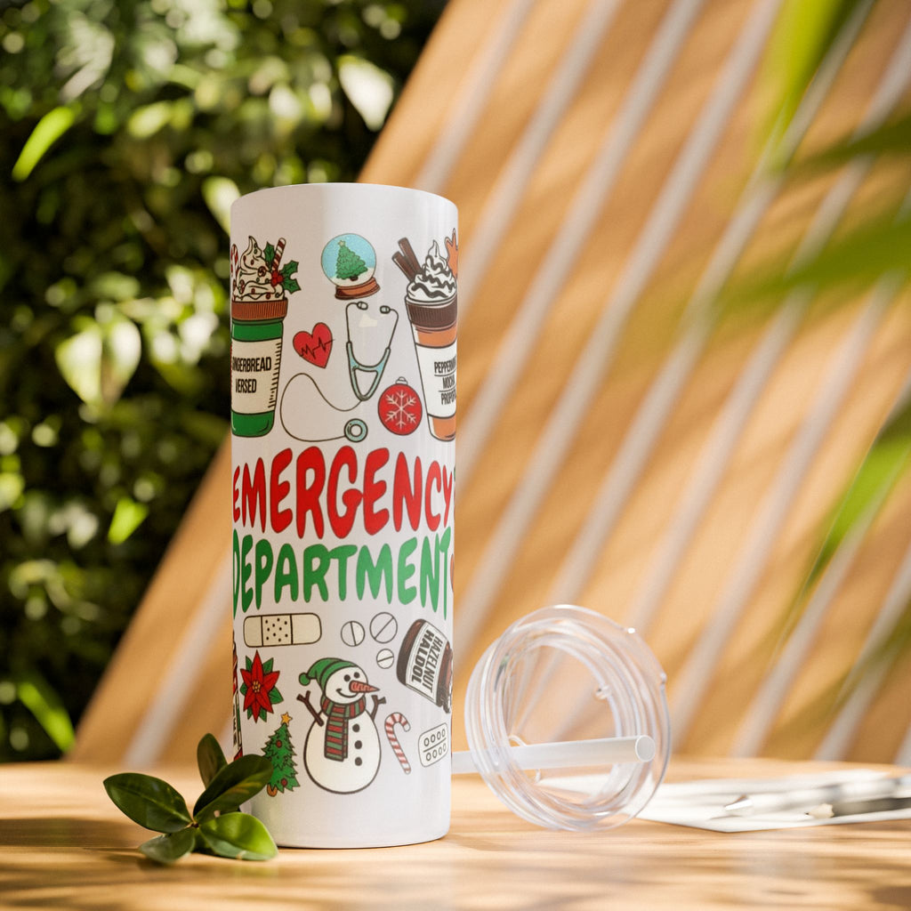 Emergency Department Nurse Christmas Skinny Tumbler - 20oz Holiday Medical Travel Cup with Straw Medical Christmas Mug