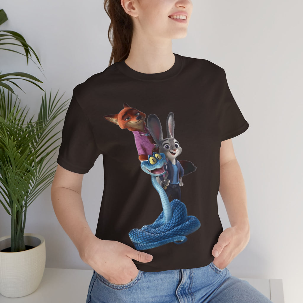 Animated Character Tee — Cute Fox & Bunny Stack Graphic T-Shirt  cartoon-style Christmas artwork