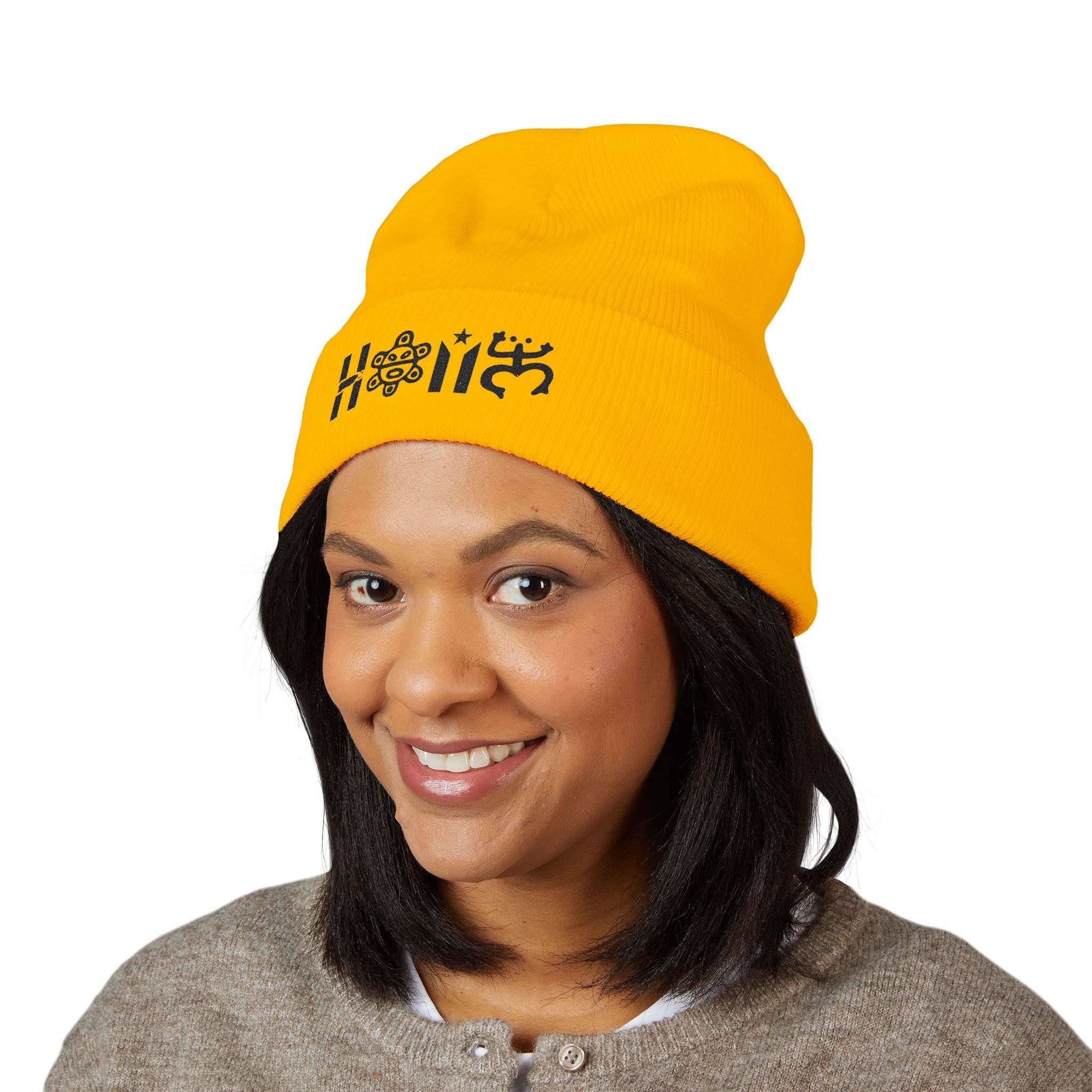 Embroidered 'Holi' Symbol Knit Hat Puerto Rico Beanie Hat – Boricua Pride Cuffed Winter Hat