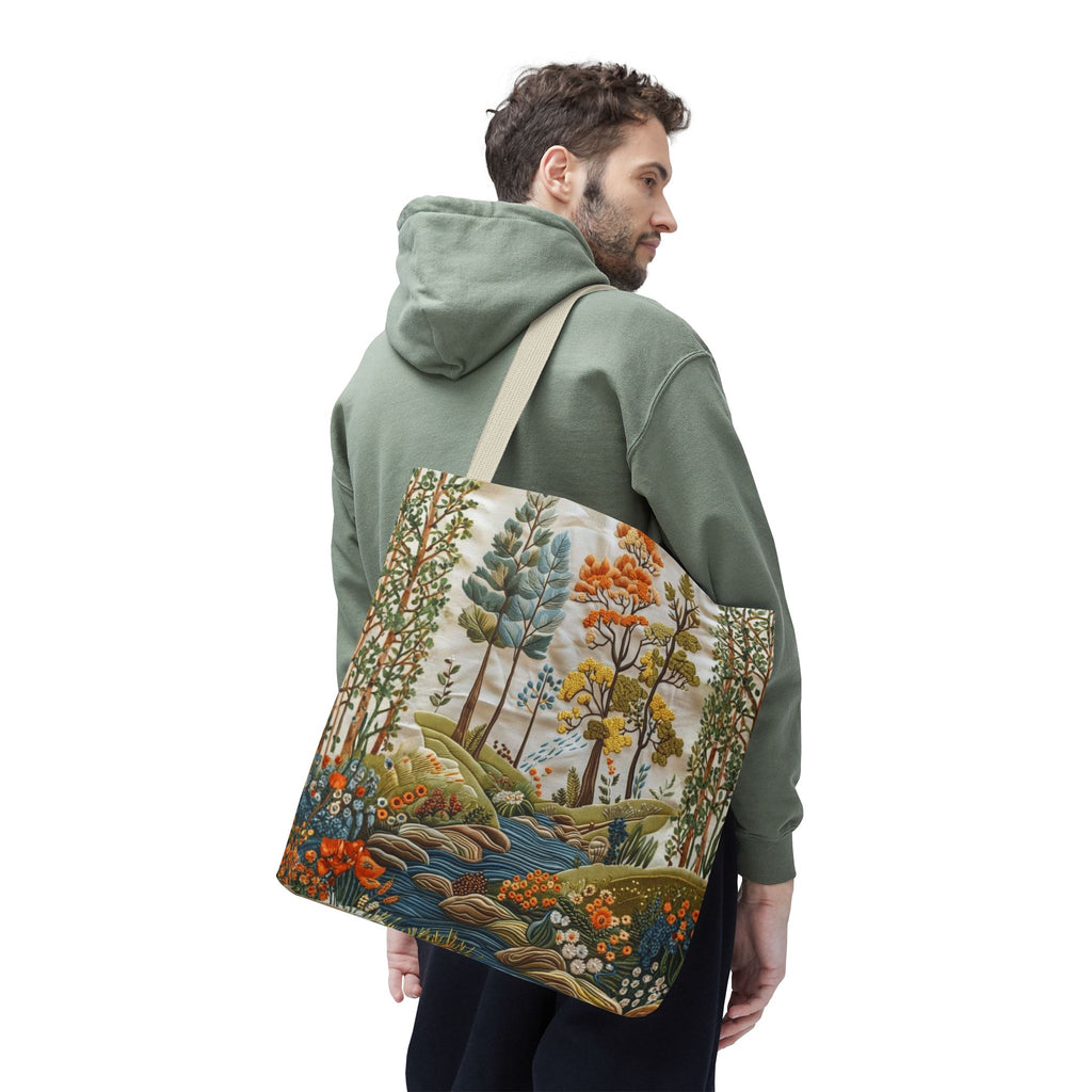 Scenic Meadow Tote Crochet-Decorated Tote Bags