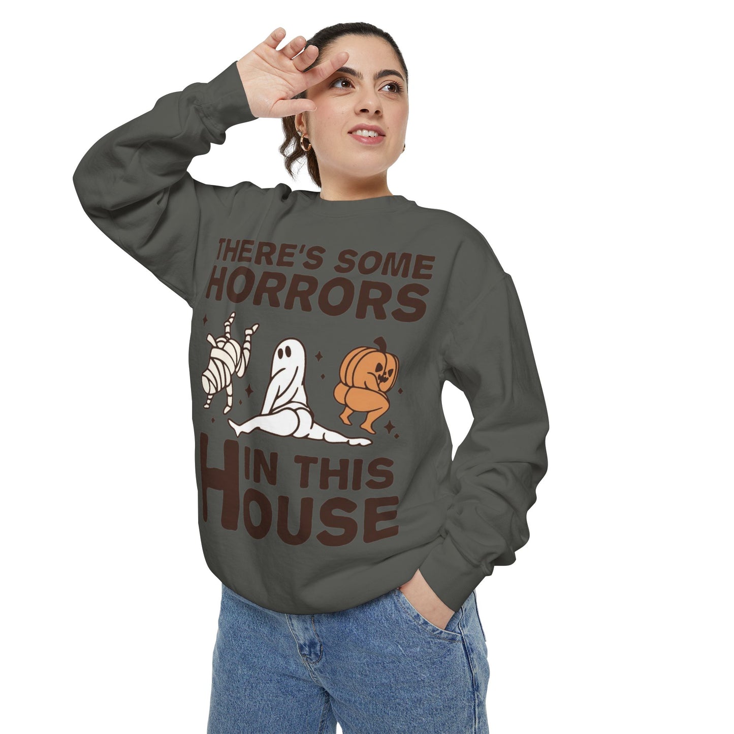 Halloween Themed Unisex Sweatshirt - Fun Ghosts & Mummy Design for Fall, Cozy Casual Wear, Halloween Party, Gift for Friends, Autumn Vibes