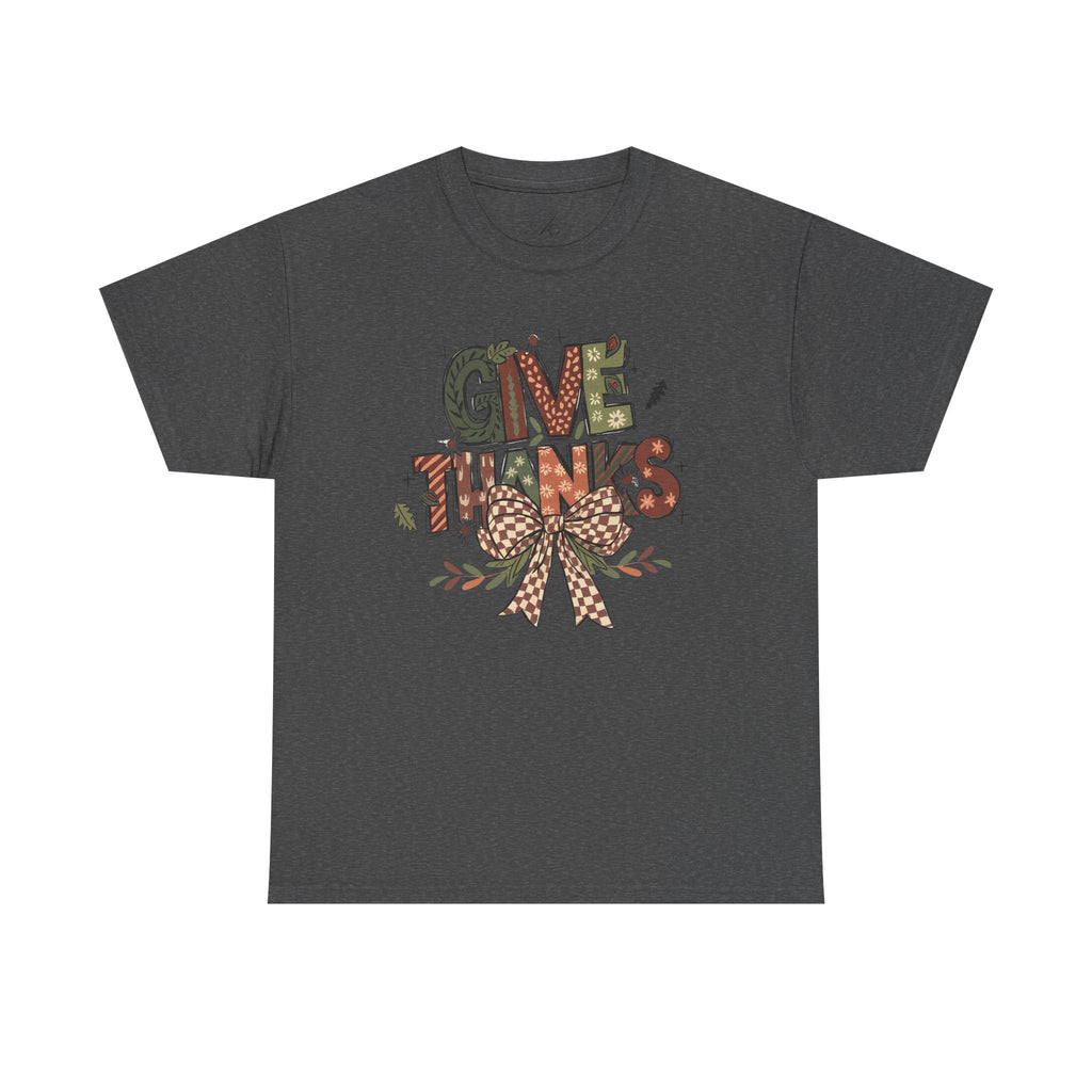 Give Thanks Tee Thanksgiving Graphic T-Shirt with Rustic Bow Design