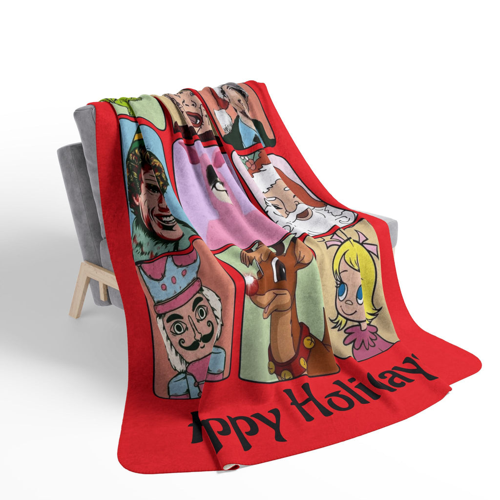 Christmas Legend Fleece Sherpa Blanket Happy Holidays Retro Characters including Benito from Puerto Rico