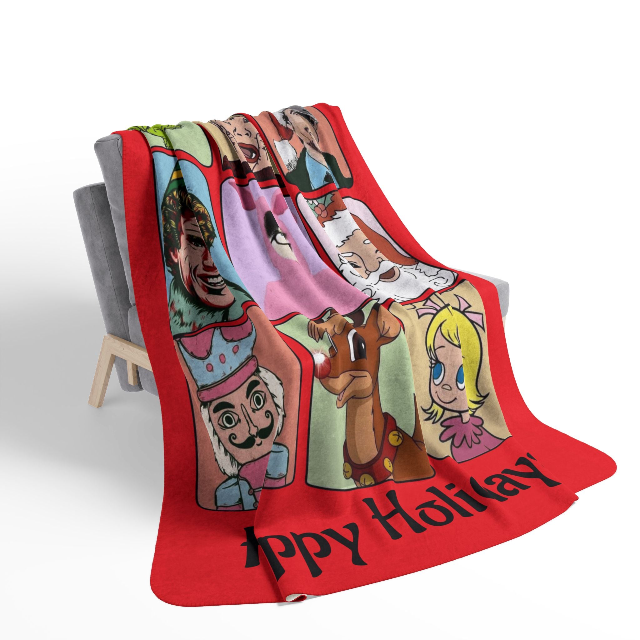 Christmas Legend Fleece Sherpa Blanket Happy Holidays Retro Characters including Benito from Puerto Rico