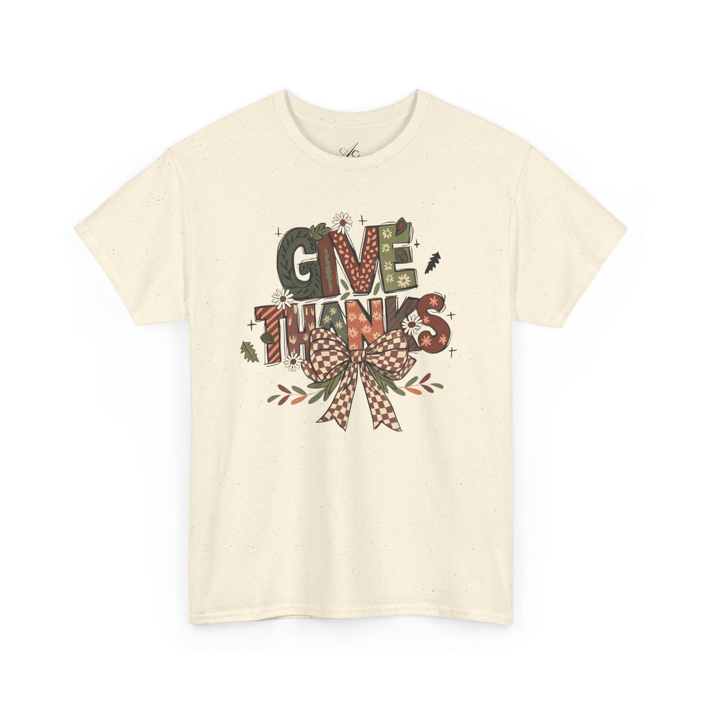 Give Thanks Tee Thanksgiving Graphic T-Shirt with Rustic Bow Design