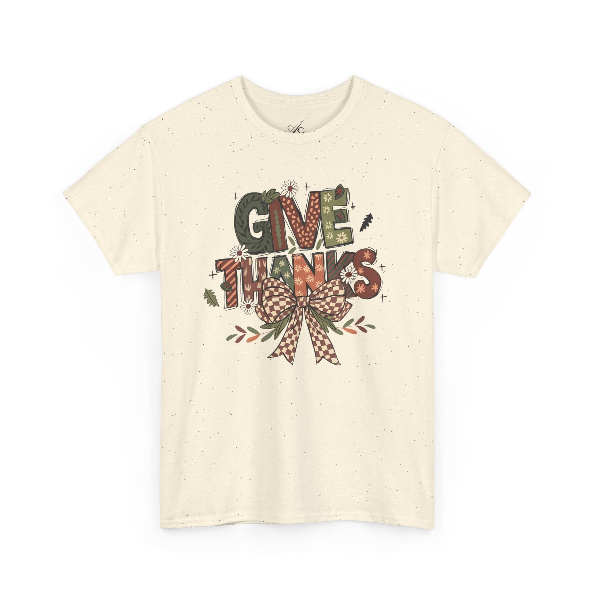 Give Thanks Tee Thanksgiving Graphic T-Shirt with Rustic Bow Design