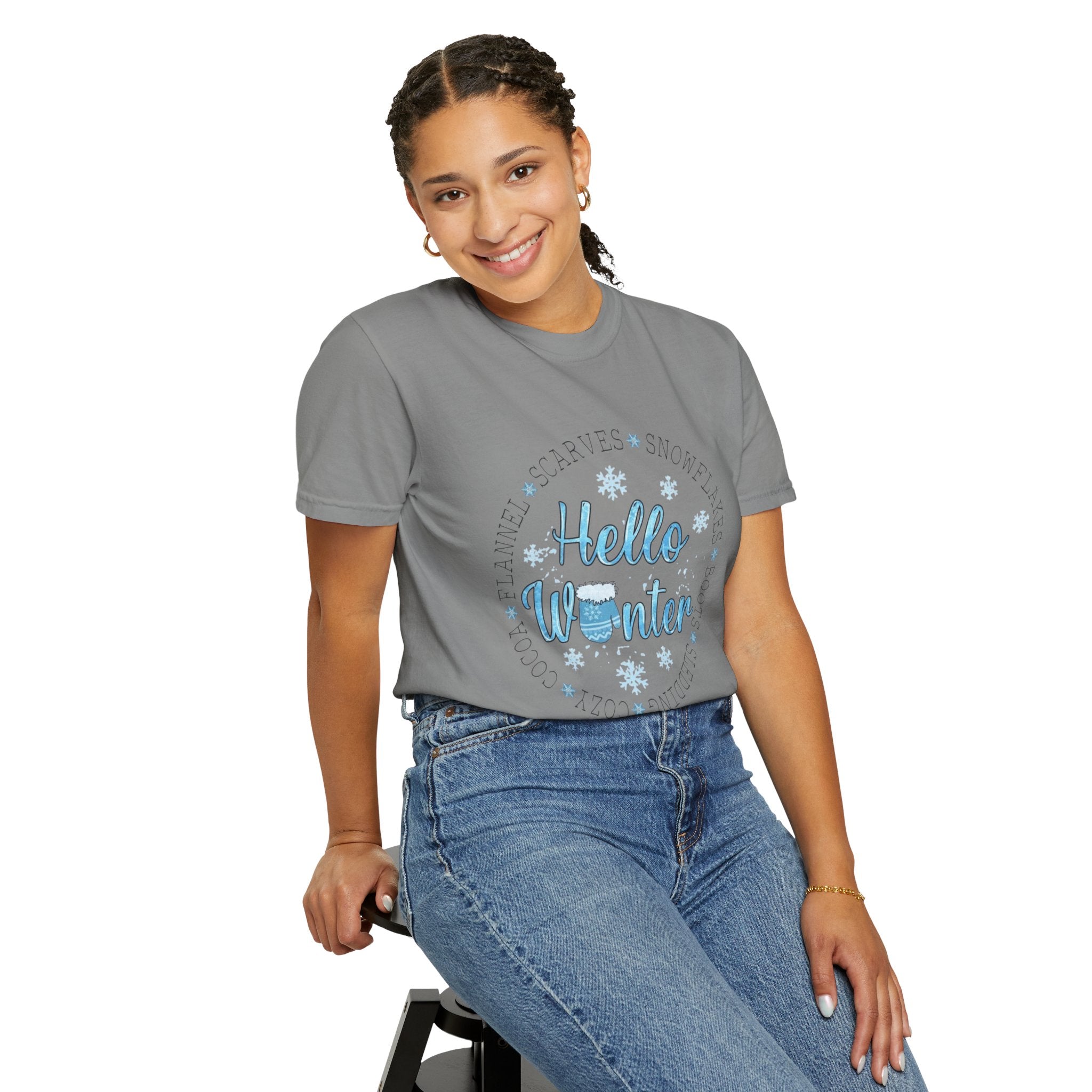 Hello Winter T‑Shirt  Cozy Snowflake Holiday Tee Christmas T-Shirts and Sweatshirts Collection