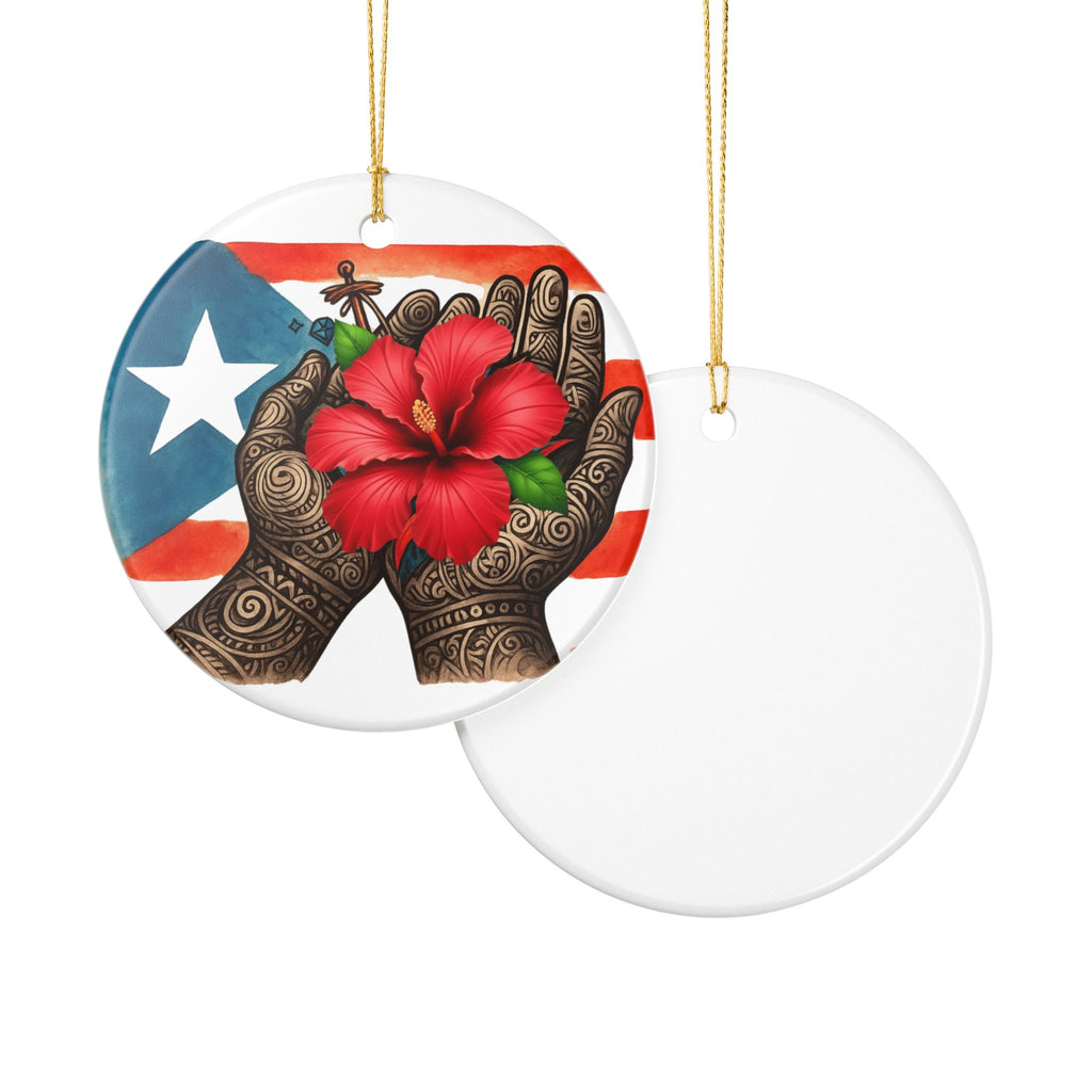 Puerto Rican Hibiscus & Coquí Hands (Round Decorative Hanging)