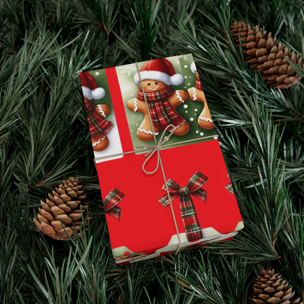 Christmas Gingerbread & Plaid Gift Wrap Paper – Holiday Present Wrapping Sheets