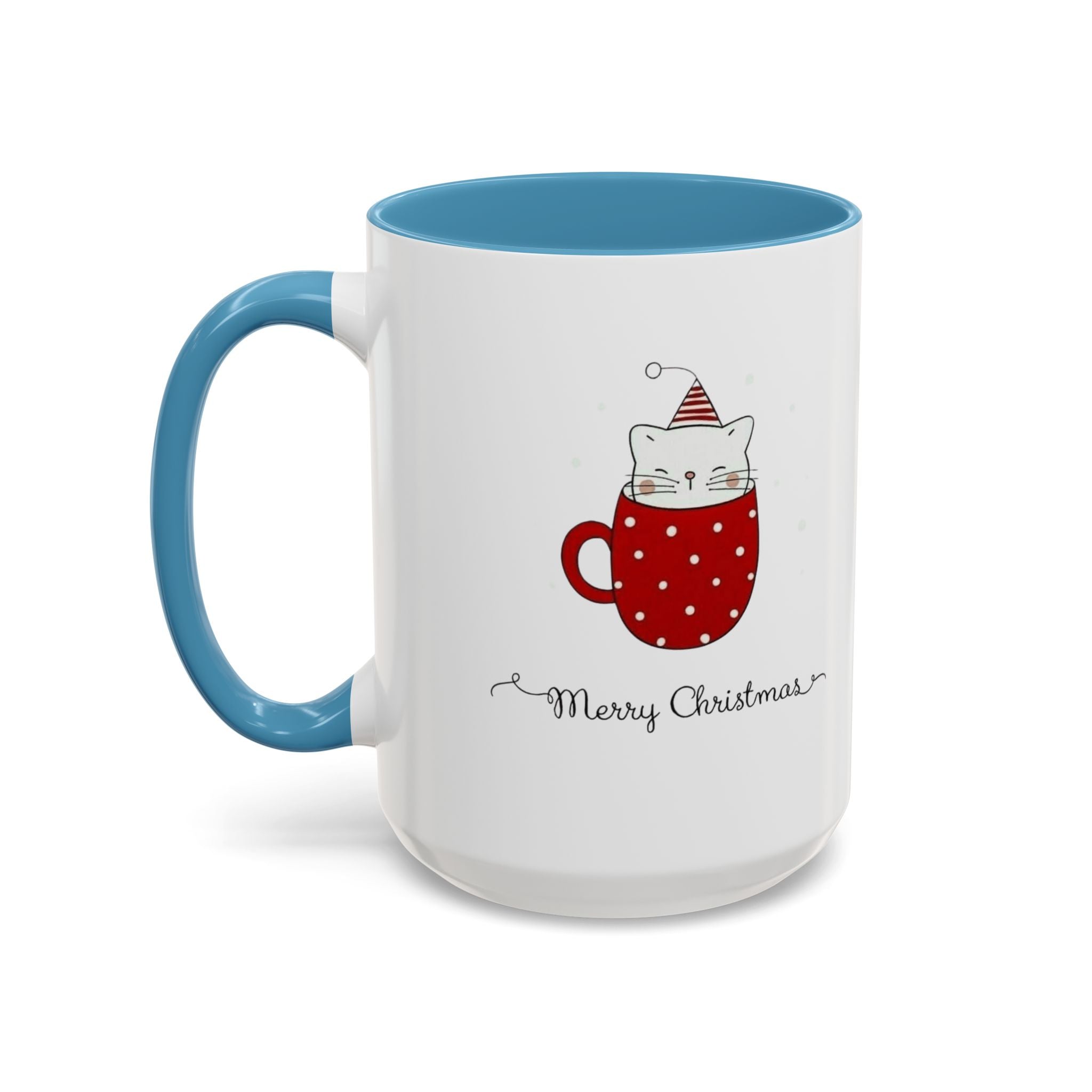Christmas Cat Accent Mug "Merry Christmas" Polka Dot Holiday Coffee Cup Christmas Mugs Collection!