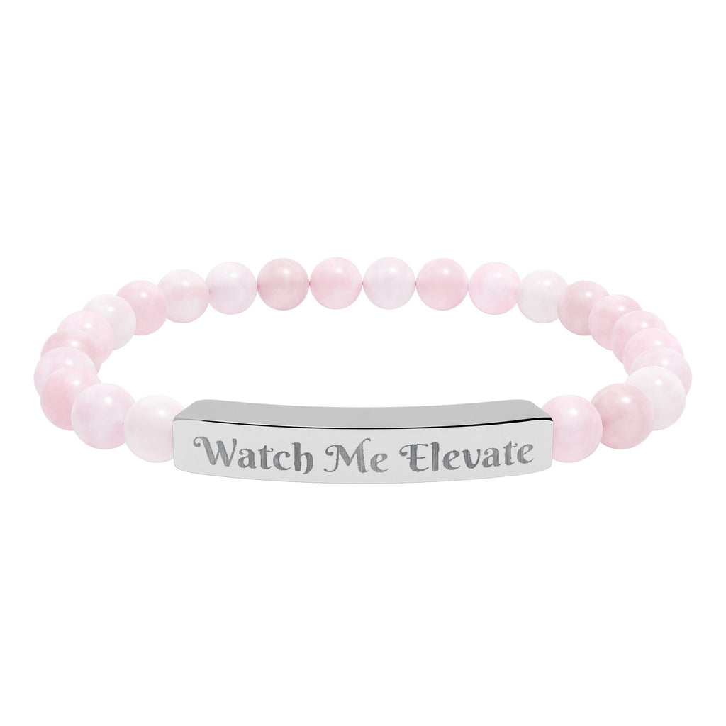 Watch M e Elevate Engraved Natural Stone Stretch Bar Bracelet – Custom Message Beaded Bracelet