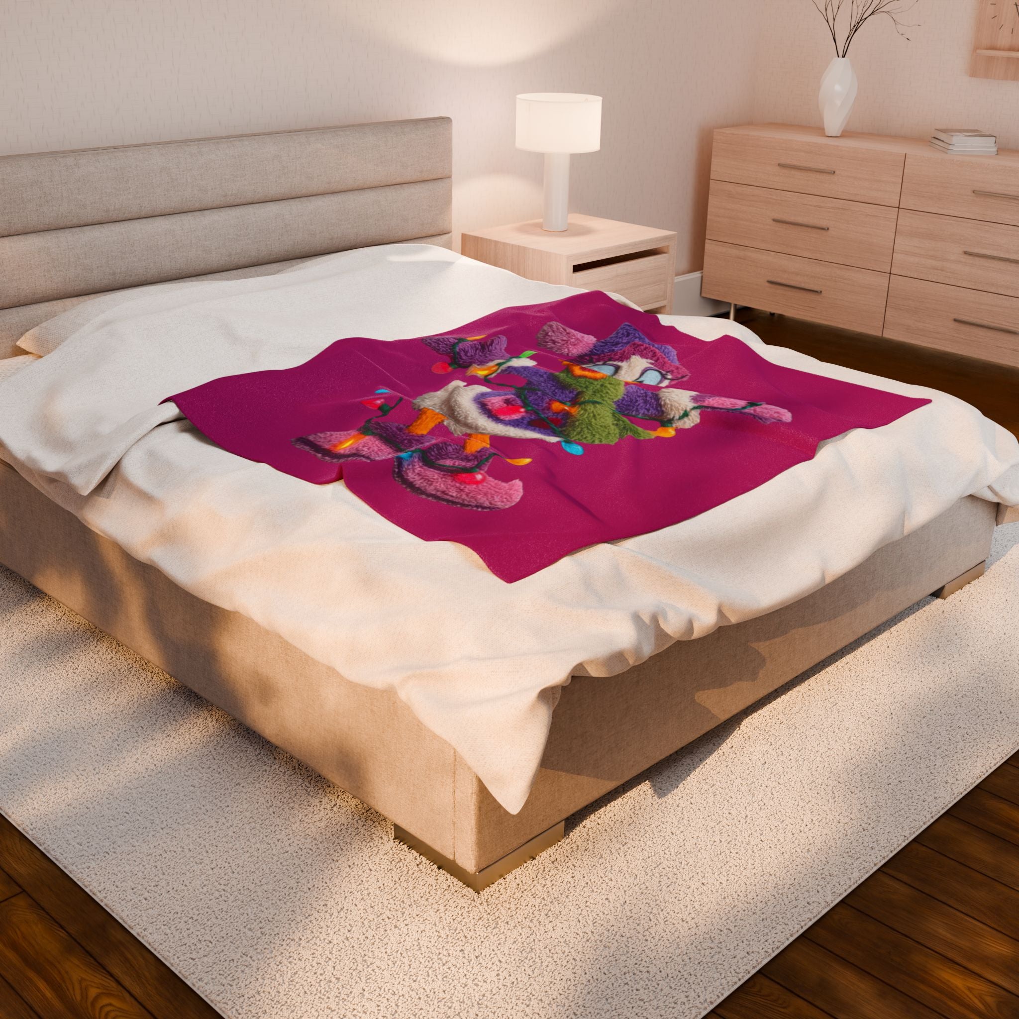 Daisy Duck Holiday Velveteen Plush Blanket — Cozy Christmas Lights Throw for Kids & Fans
