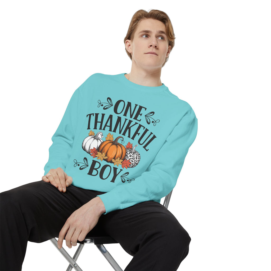 Thankful Boy Sweatshirt  Fall Pumpkin Thanksgiving Crewneck Fall T-Shirts and Sweatshirts Collection