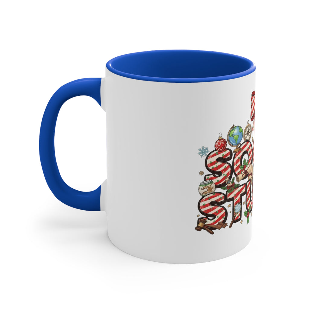 Social Studies Teacher Christmas Mug, Festive Candy-Stripe Holiday Coffee Cup School Staff Christmas Mug Collection,