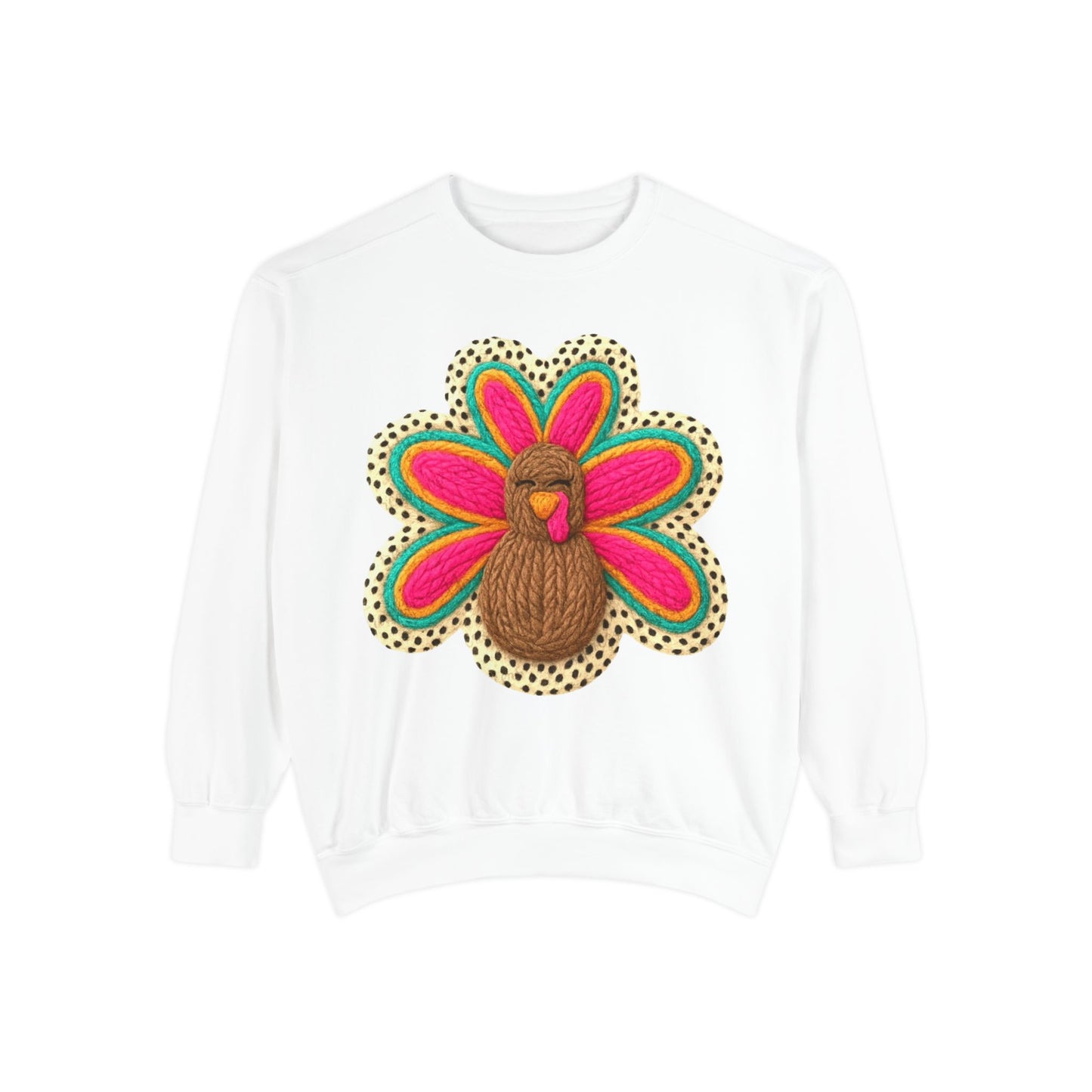 Festive Holiday Designs Turkey Patch Sweatshirt — Colorful Embroidered Thanksgiving Pullover