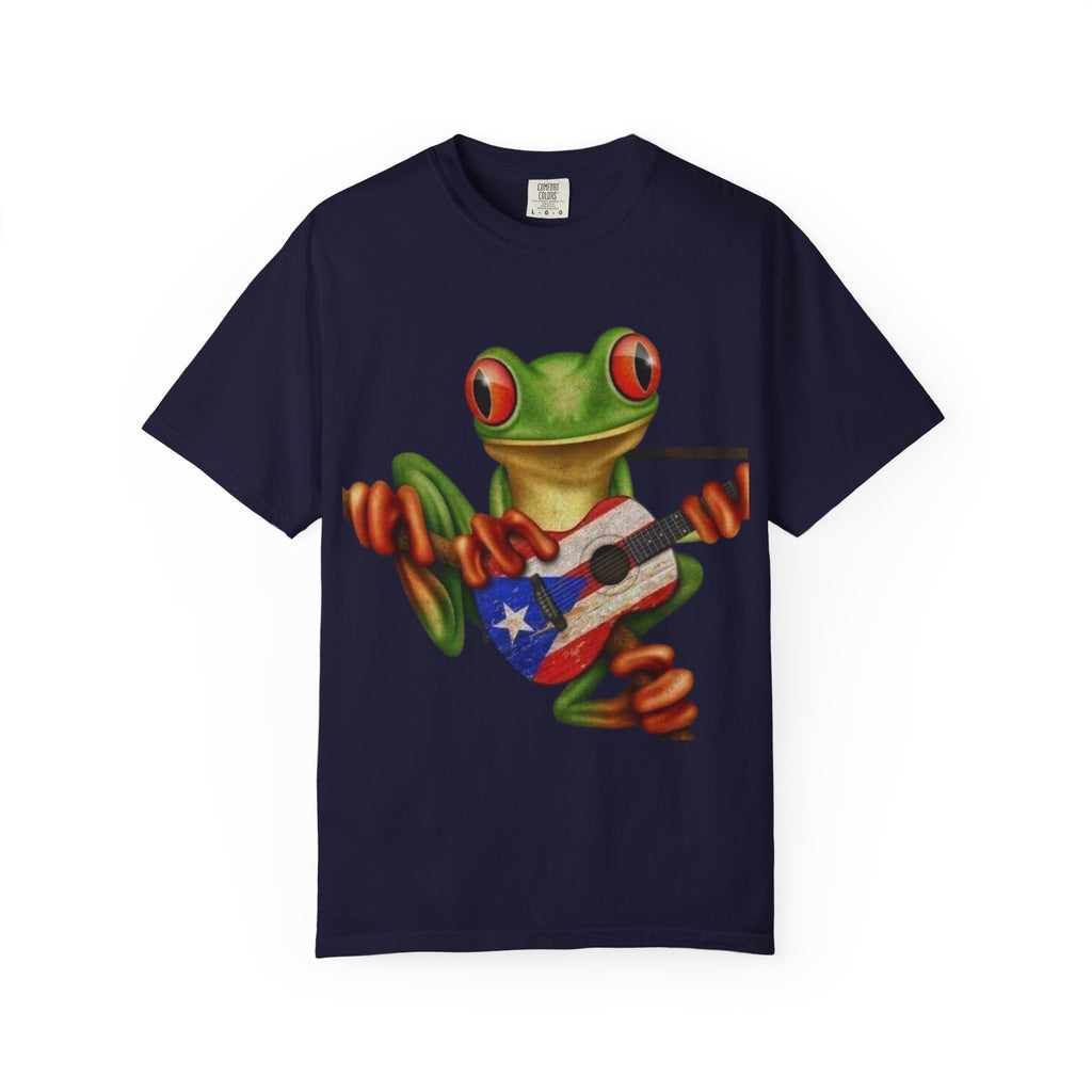Where Boricua Meets Funky Guitar Frog T-Shirt, , Music Lover Gift, Cool Animal T-Shirt, Summer Style, Lightweight Apparel