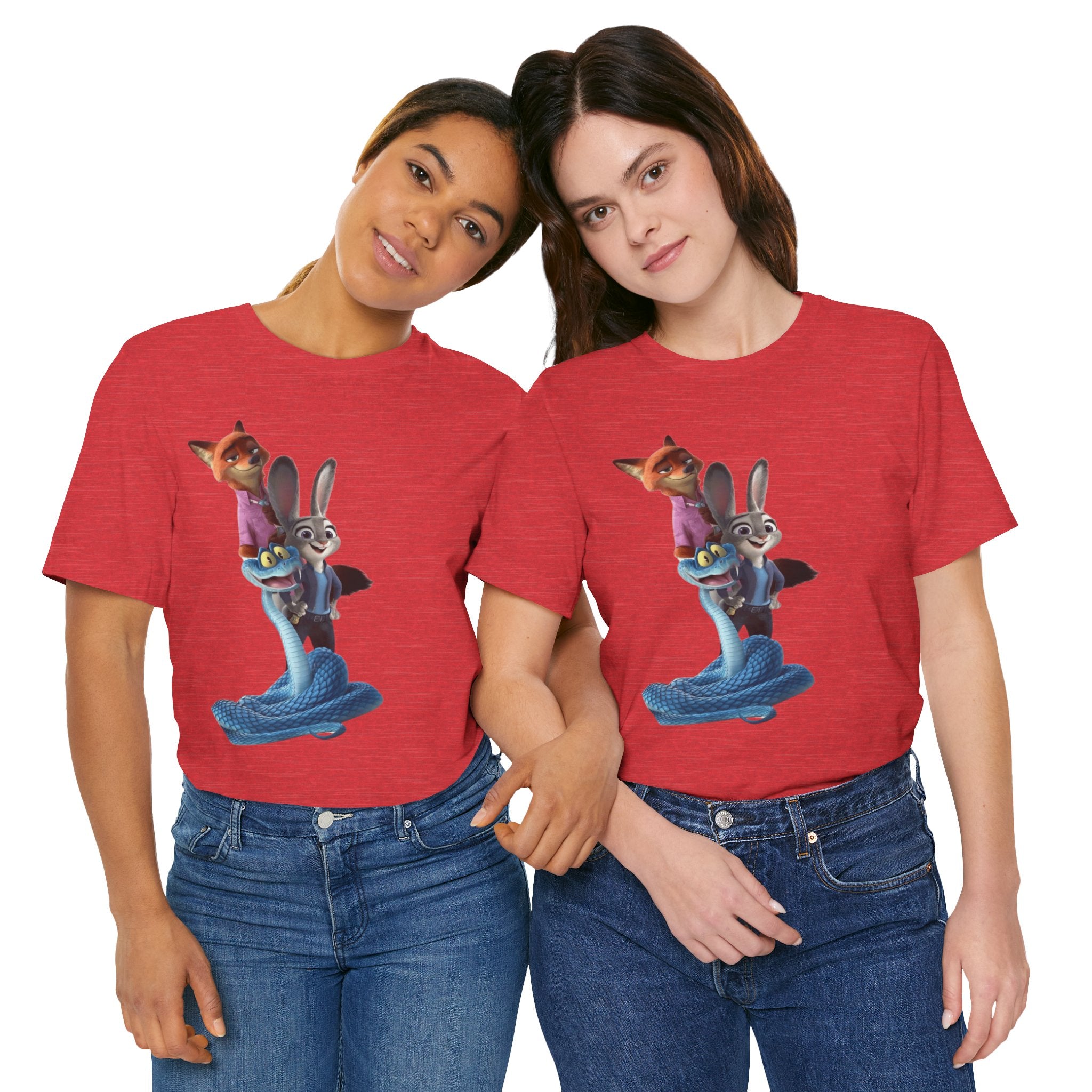 Animated Character Tee — Cute Fox & Bunny Stack Graphic T-Shirt  cartoon-style Christmas artwork