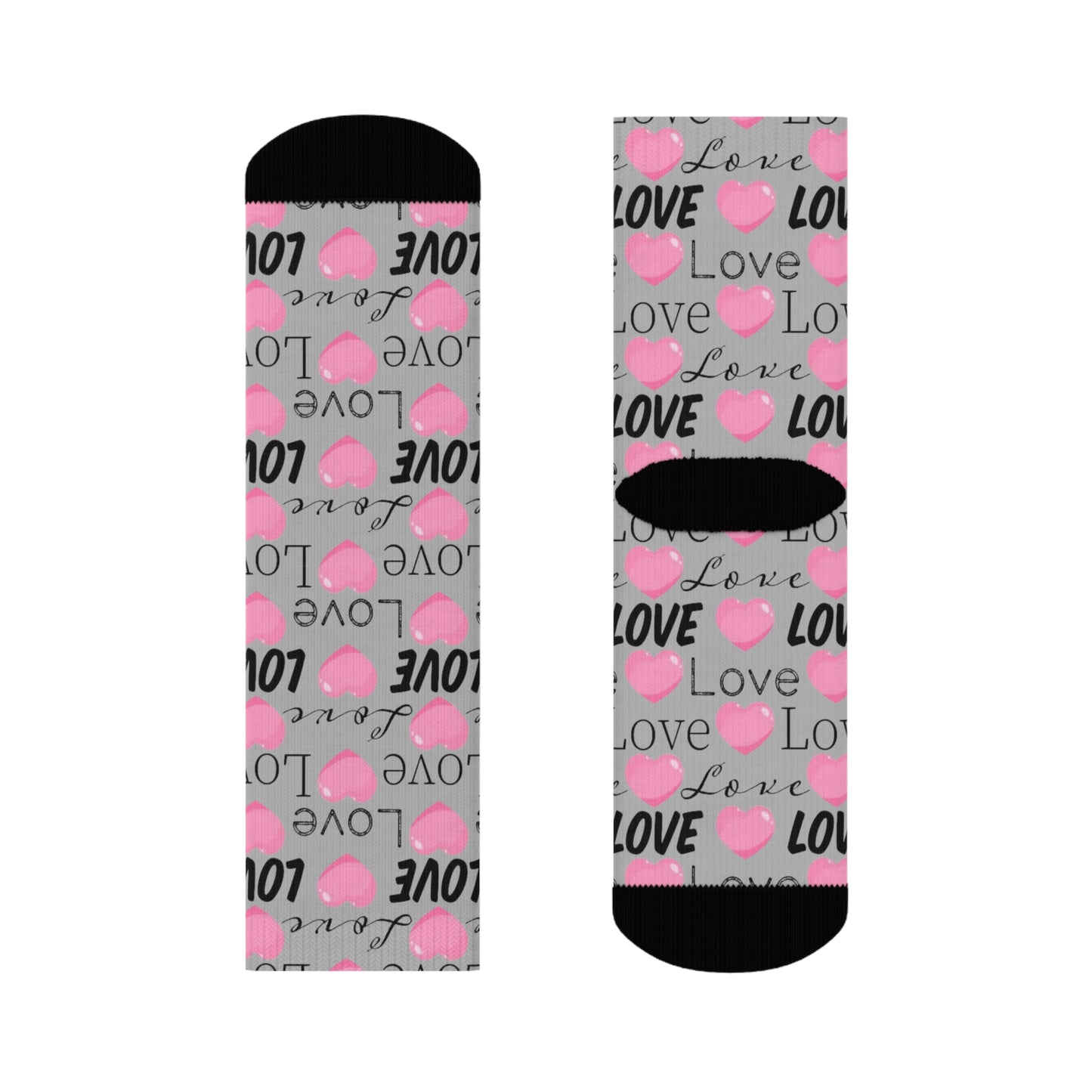 Love Heart Crew Socks — Pink Script Pattern Valentine's Day Socks