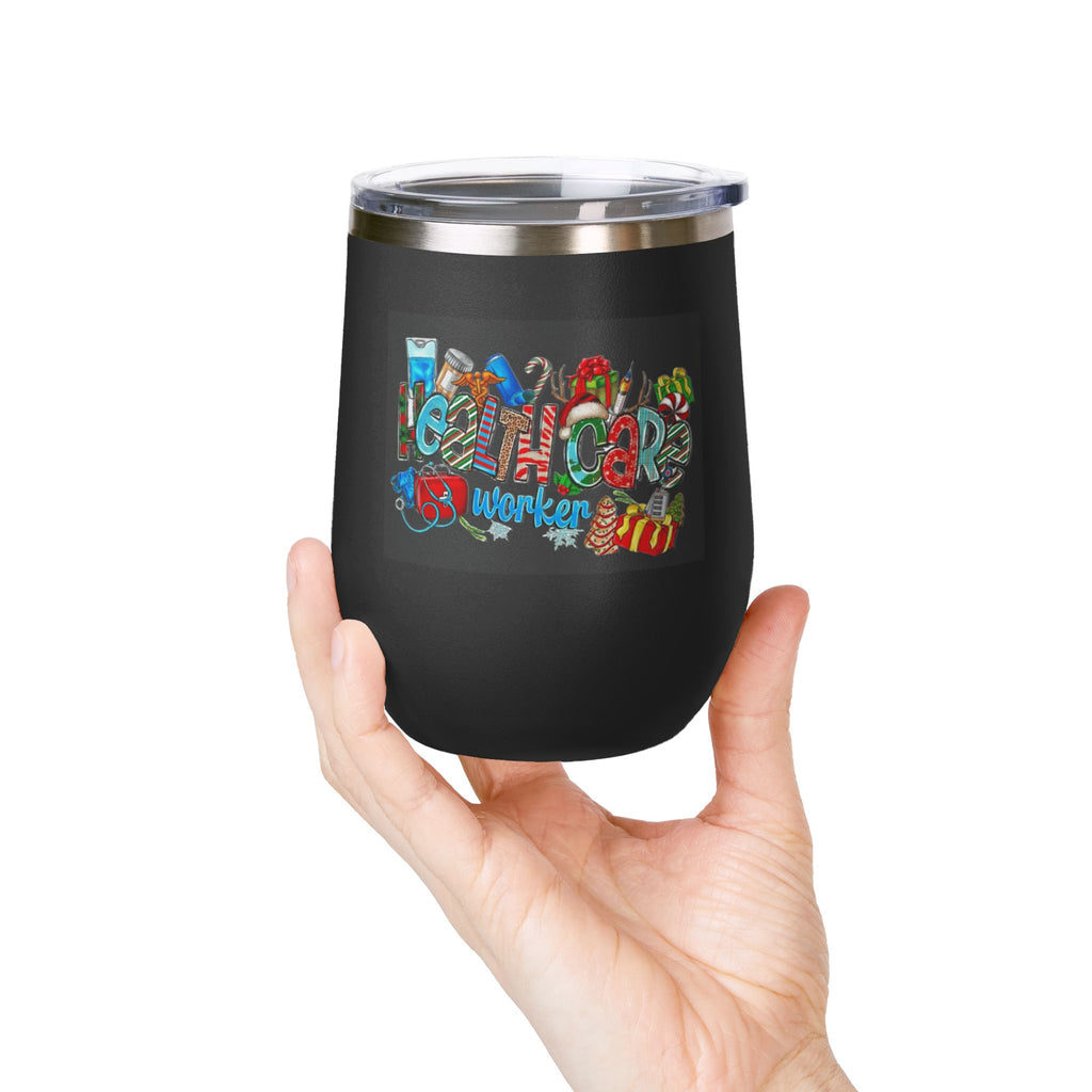 Healthcare Worker 12oz Wine Tumbler — Colorful Holiday Medical Staff Gift Medical Christmas Mug