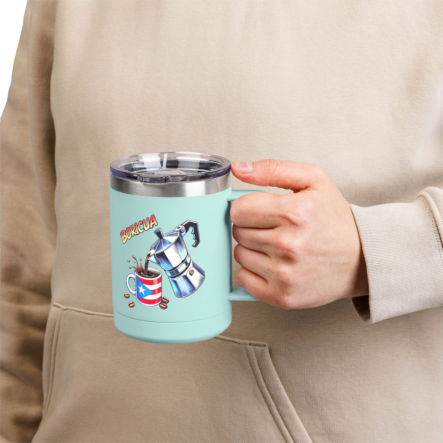 Puerto Rican Coffee Mug Tumbler, 15oz | Great Gift for Coffee Lovers, Unique Kitchen Decor, Perfect for Birthdays & Holidays