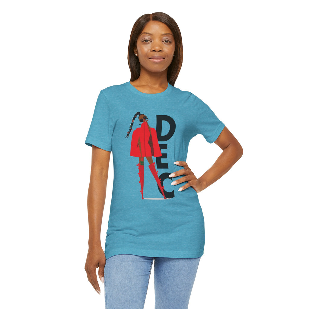 December Fashion Tee  Red Coat Model Graphic Shirt
