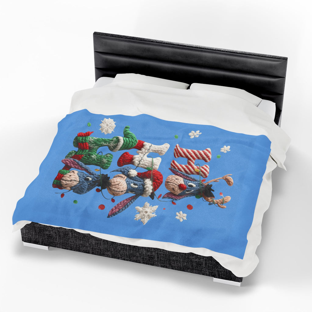 Holiday Eeyore Velveteen Plush Blanket — Cute Christmas Knit-Style Design