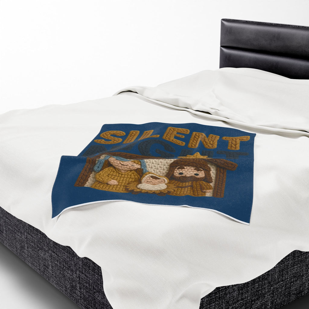 Silent Night Nativity Velveteen Plush Blanket  Cozy Christmas Baby Jesus Manger Throw