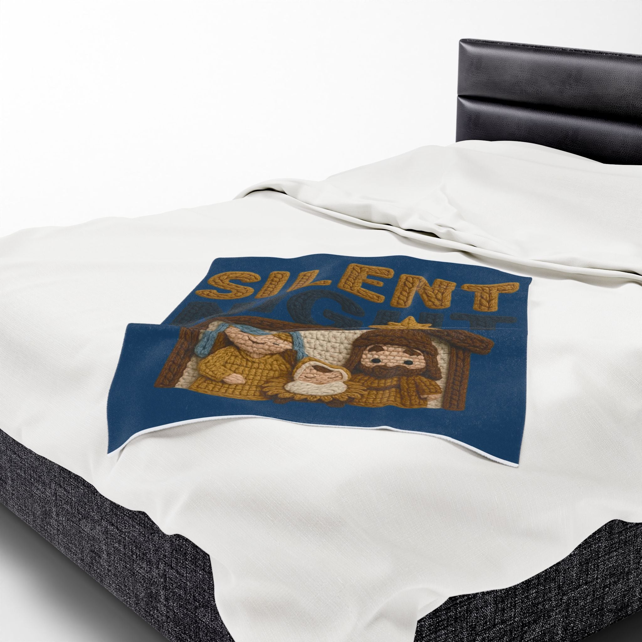 Silent Night Nativity Velveteen Plush Blanket  Cozy Christmas Baby Jesus Manger Throw