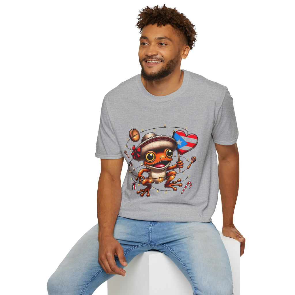 Puerto Rico Frog Holiday T-Shirt  Cute Coquí with Flag Heart (Christmas) Puerto Rico Navidades