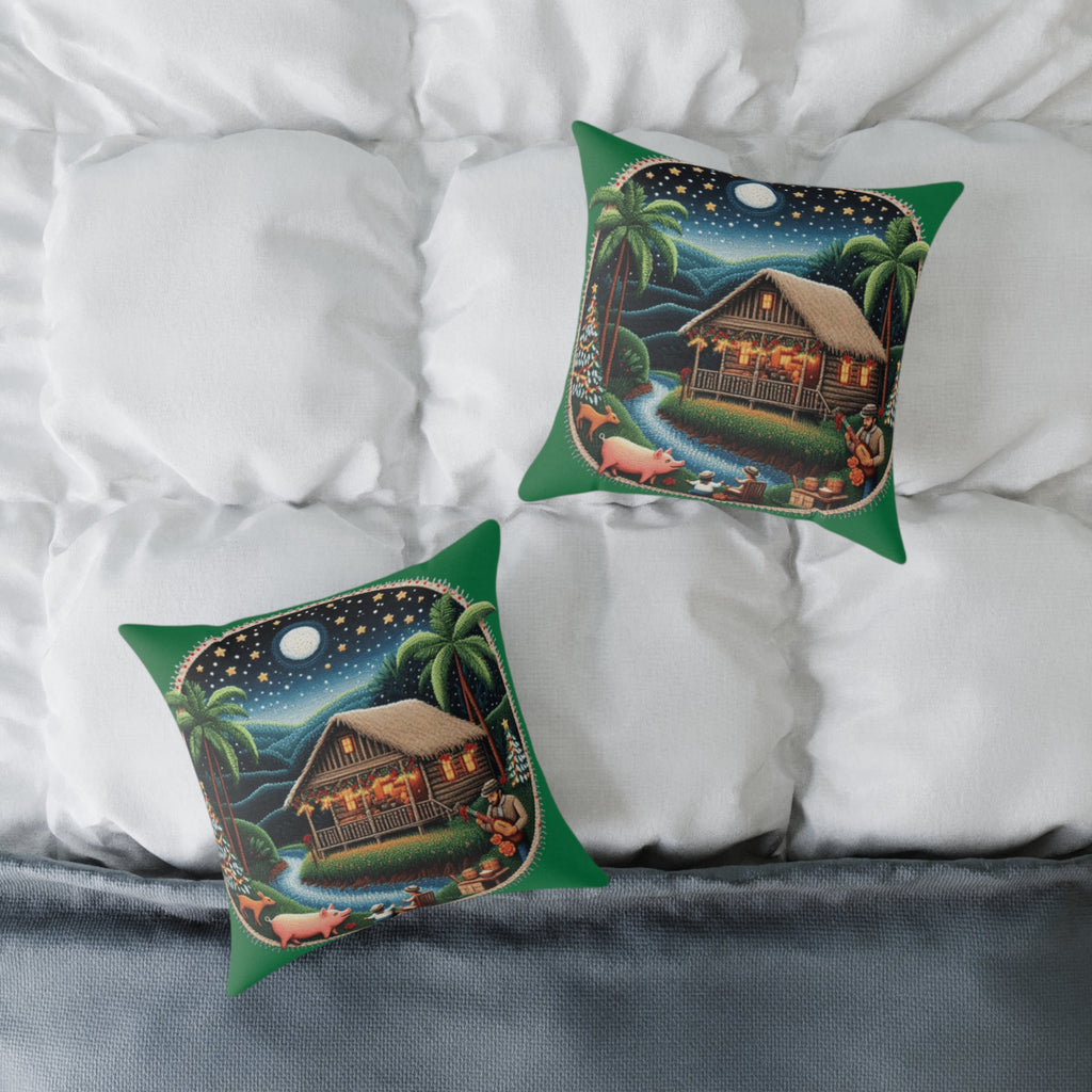 Island Night Cottage Pillow  Tropical Moonlit Cabin Throw Pillow Puerto Rico Culture Pillow