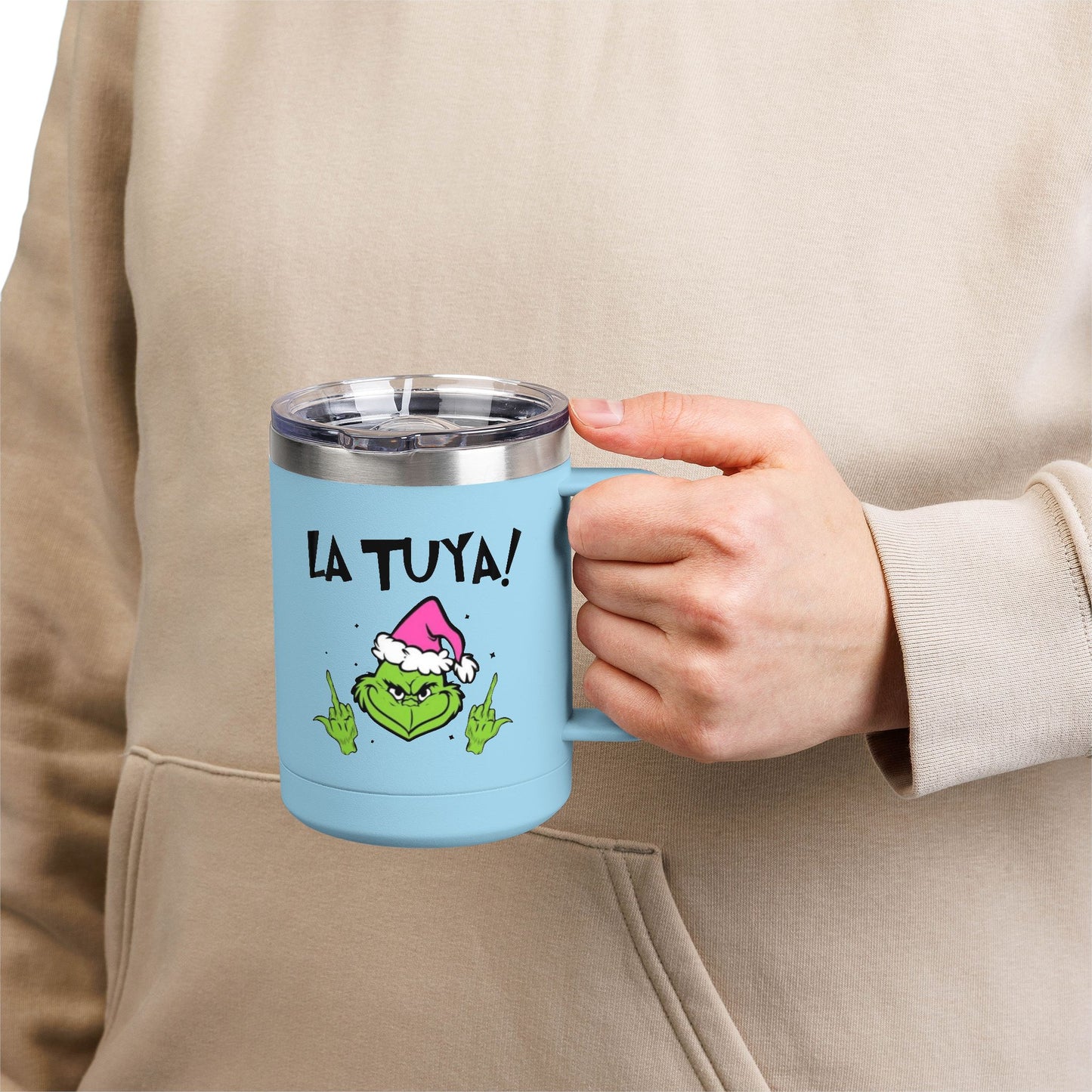 Holiday Grinch Coffee Mug Tumbler - 15oz Vaso / Taza de Acero Inoxidable – Diseño Navideño