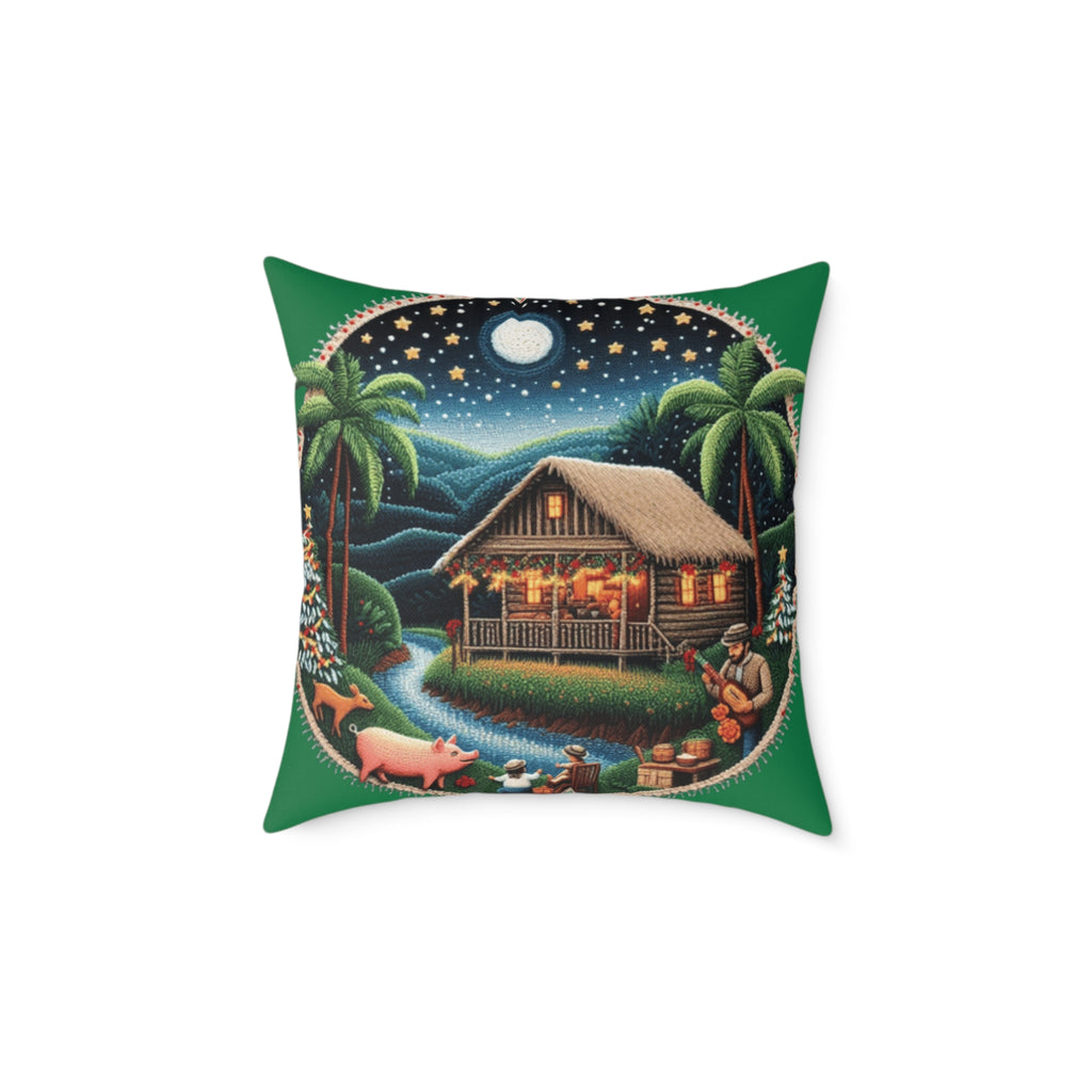 Island Night Cottage Pillow  Tropical Moonlit Cabin Throw Pillow Puerto Rico Culture Pillow