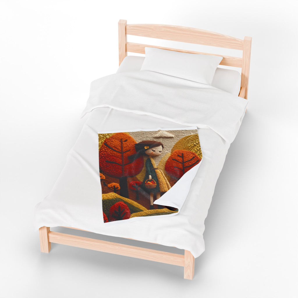 Autumn Forest Girl Plush Blanket — Cozy Velveteen Fall Throw