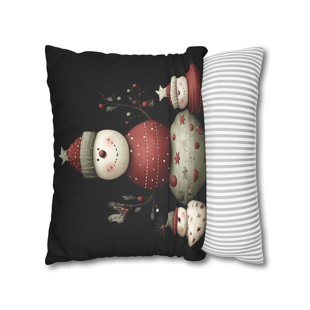 Christmas Snowman Faux Suede Pillowcase – Cute Stacked Snowmen Holiday Decor CHRISTMAS PILLOW DÉCOR