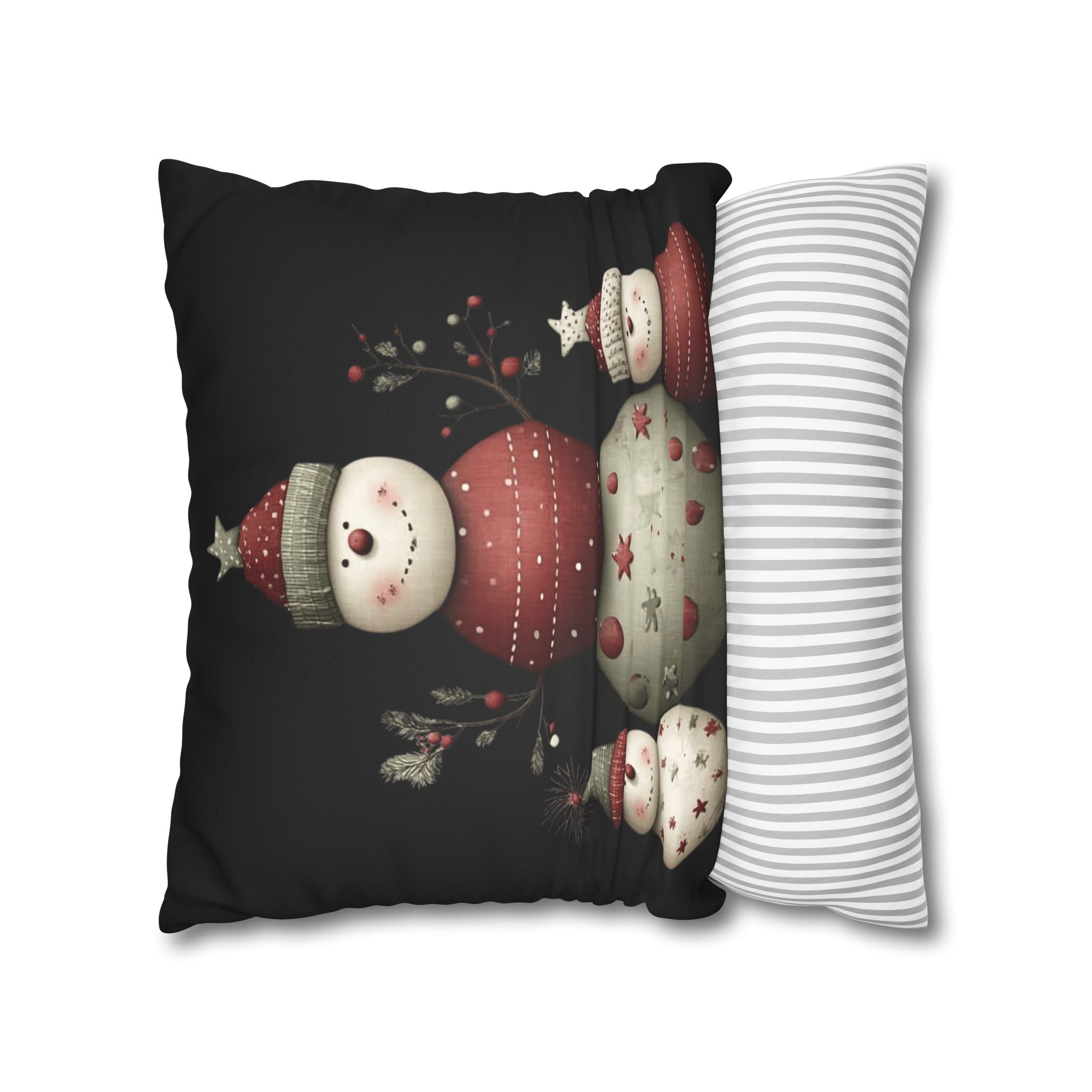 Christmas Snowman Faux Suede Pillowcase – Cute Stacked Snowmen Holiday Decor CHRISTMAS PILLOW DÉCOR