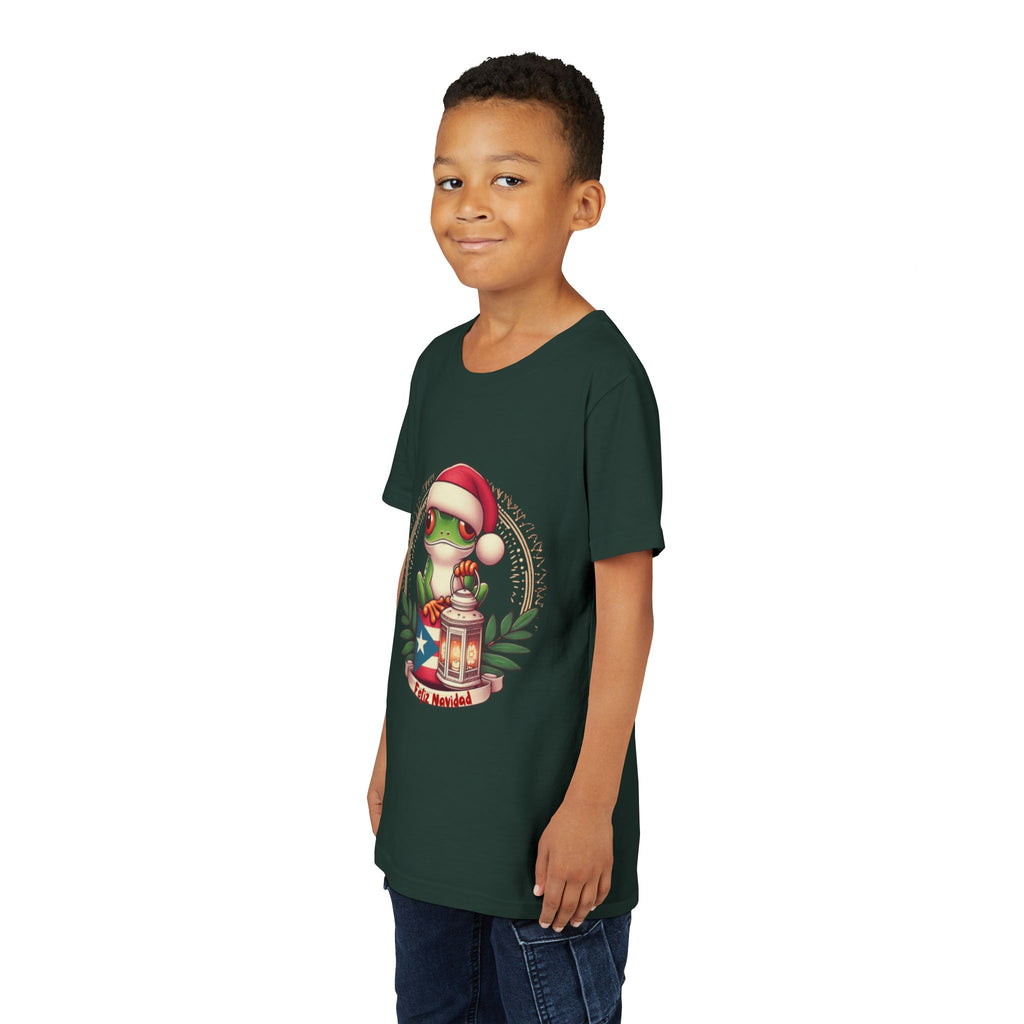 Kids Tee Cute Frog with Puerto Rican Flag & Lantern (Feliz Navidad)