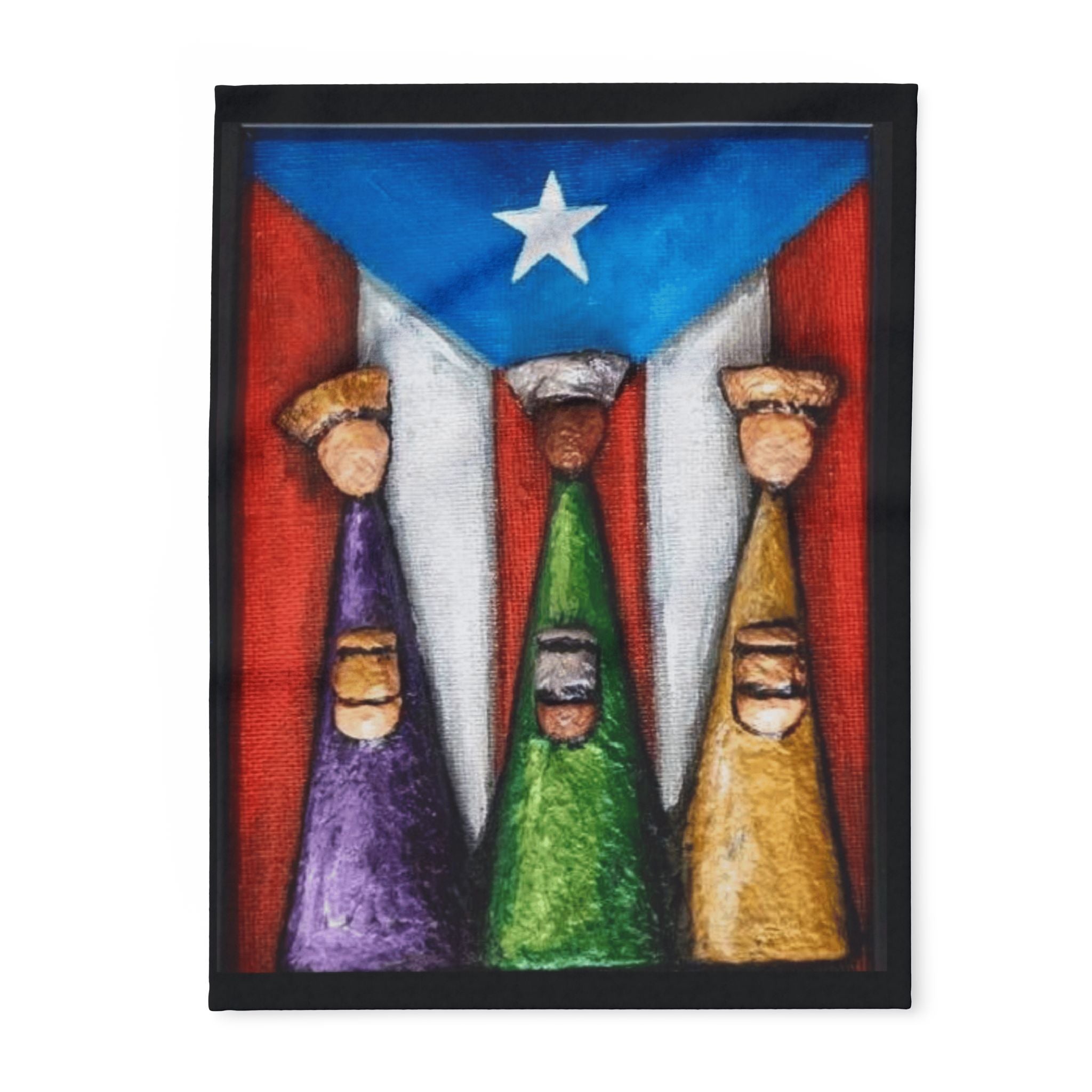 Puerto Rican Flag Nativity Fleece Blanket Three Kings Day Navidad Boricua