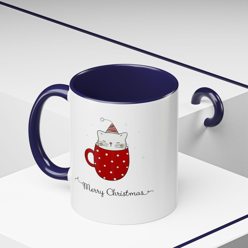 Christmas Cat Accent Mug "Merry Christmas" Polka Dot Holiday Coffee Cup Christmas Mugs Collection!