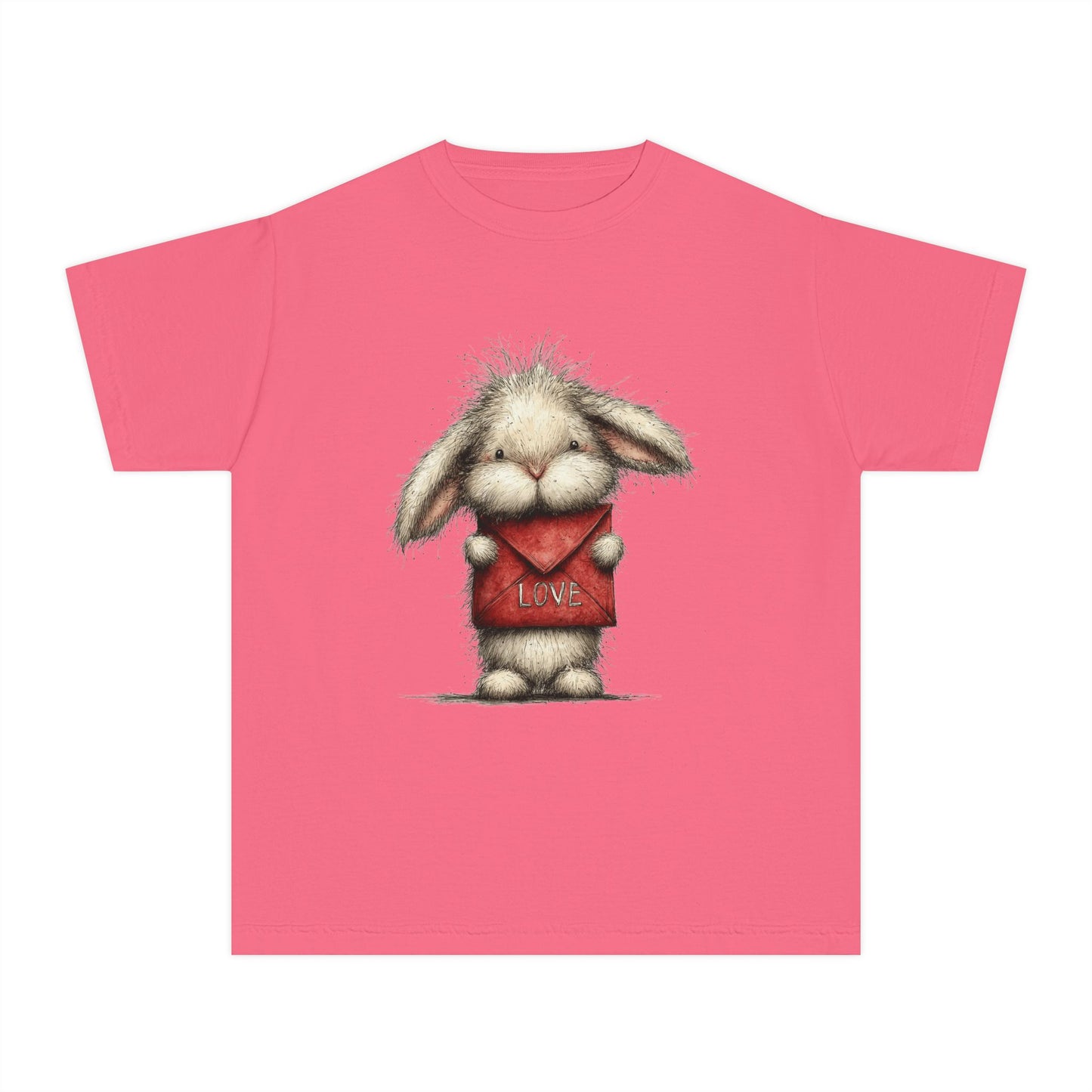 Kids Tee  Cute Bunny Holding "Love" Heart Graphic (Youth Midweight)