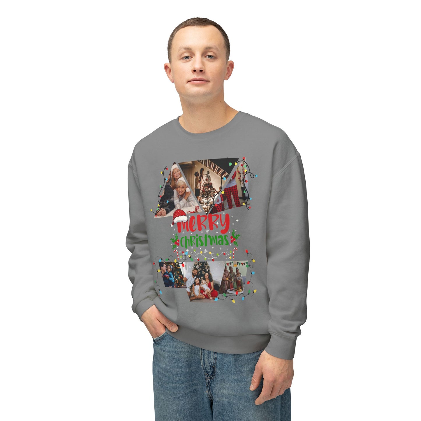 Christmas Photo Collage Sweatshirt — "Merry Christmas" Holiday Crewneck