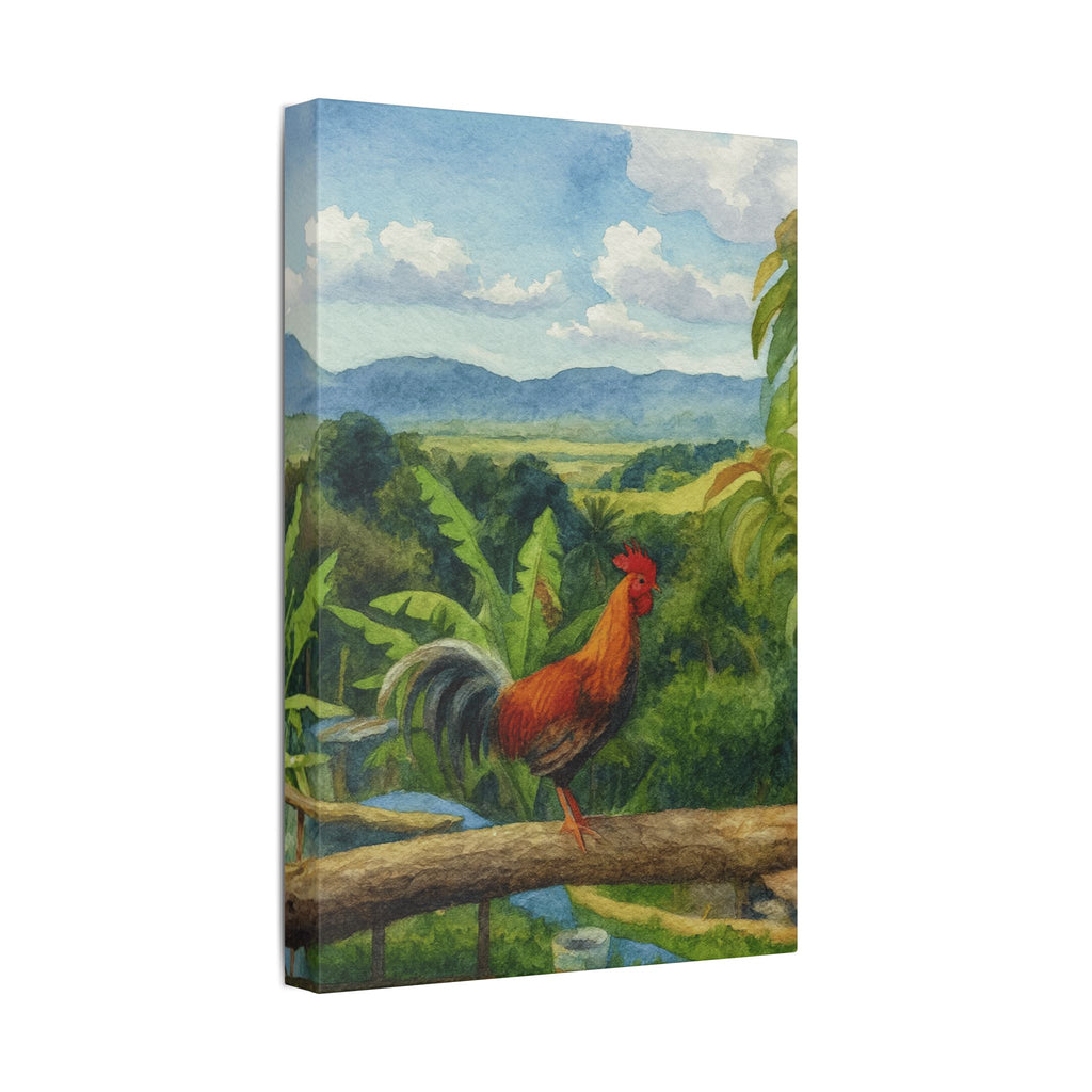 These Puerto Rico inspired Rooster Morning Landscape Canvas